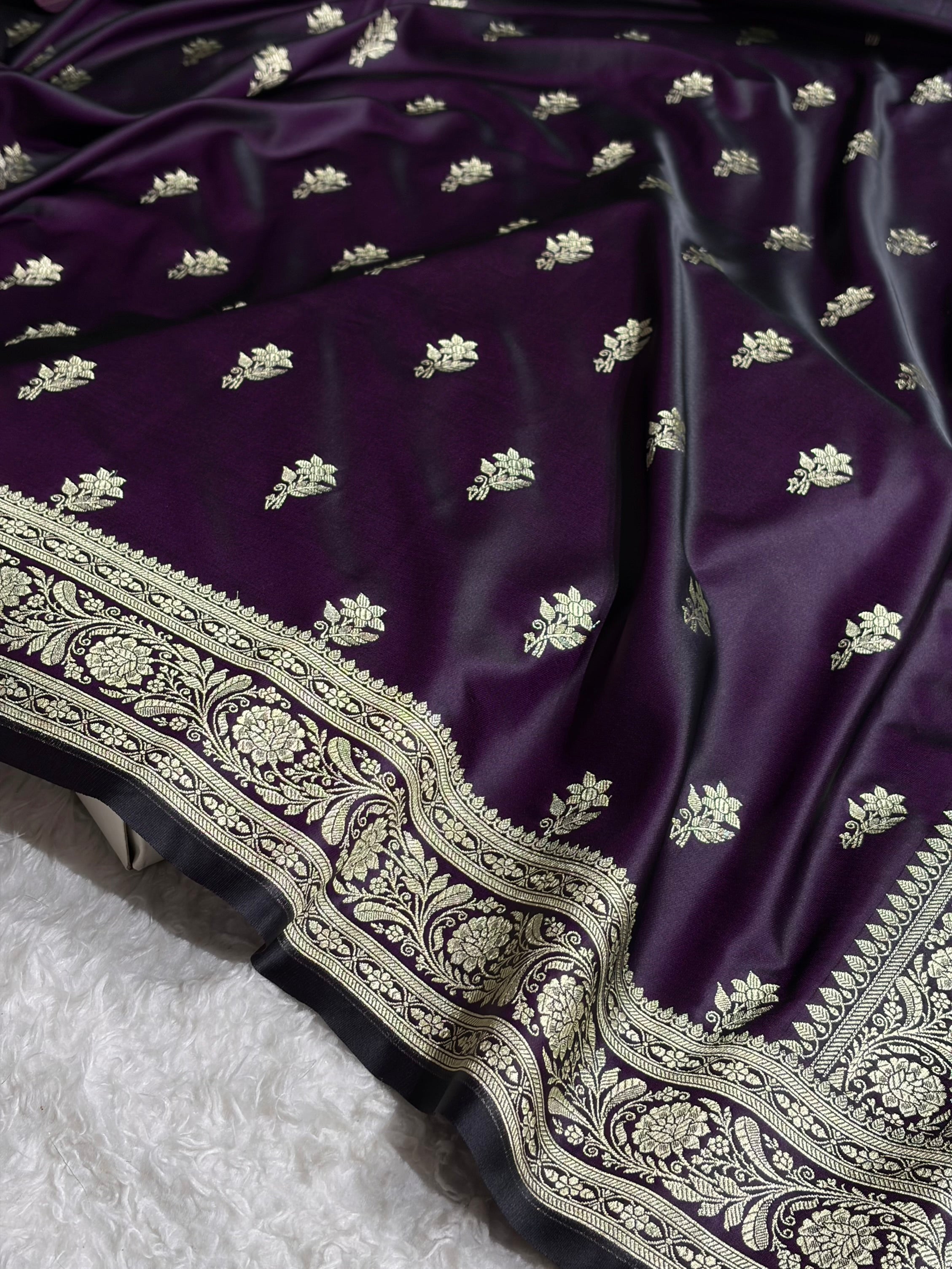 Cross Wine Shades Banarasi Boota Pattern Floral Mashru Silk Saree MSM-120