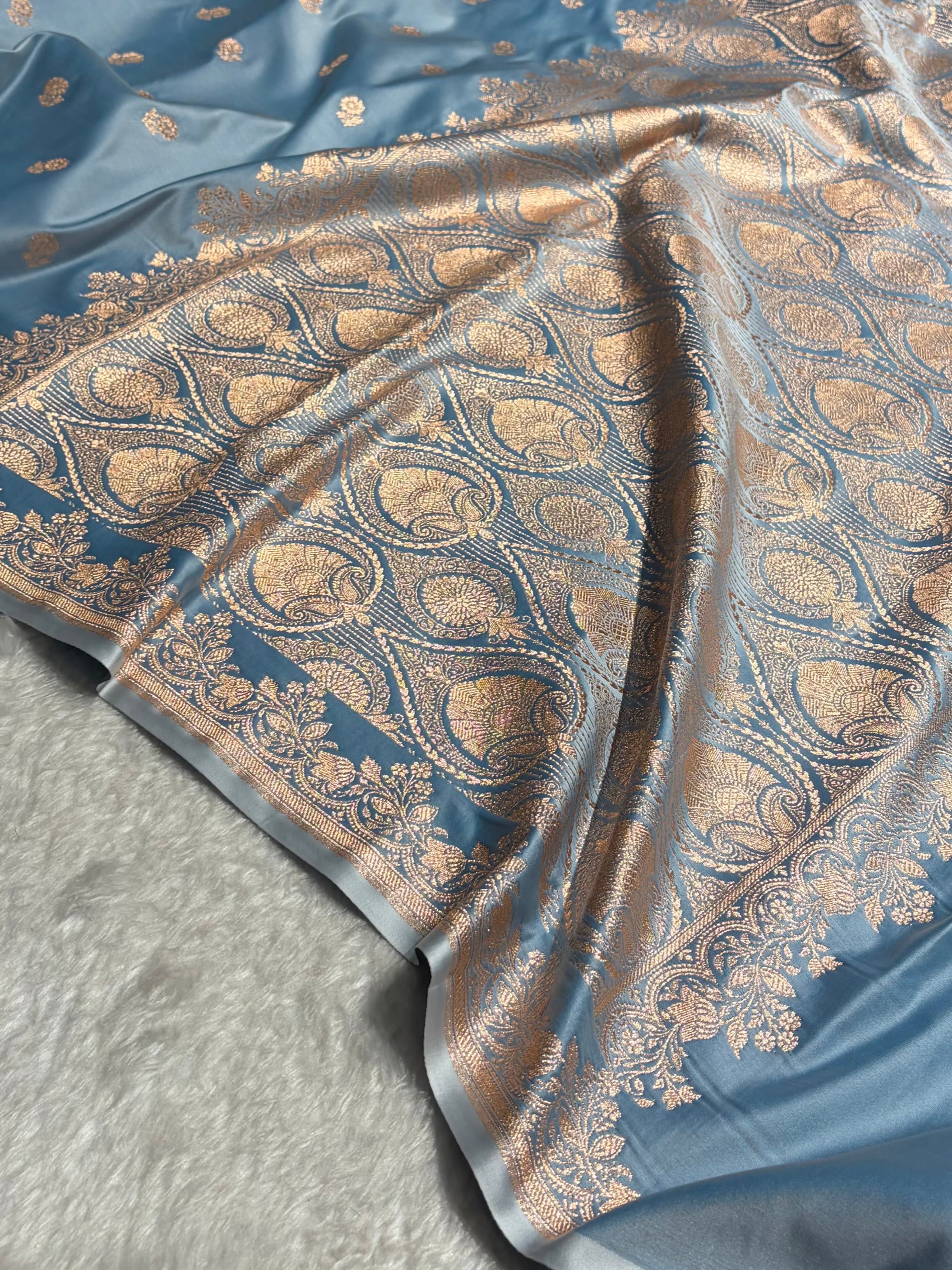 Banarasi Satin Katan Saree With Boota in Sky Blue Shades SK113