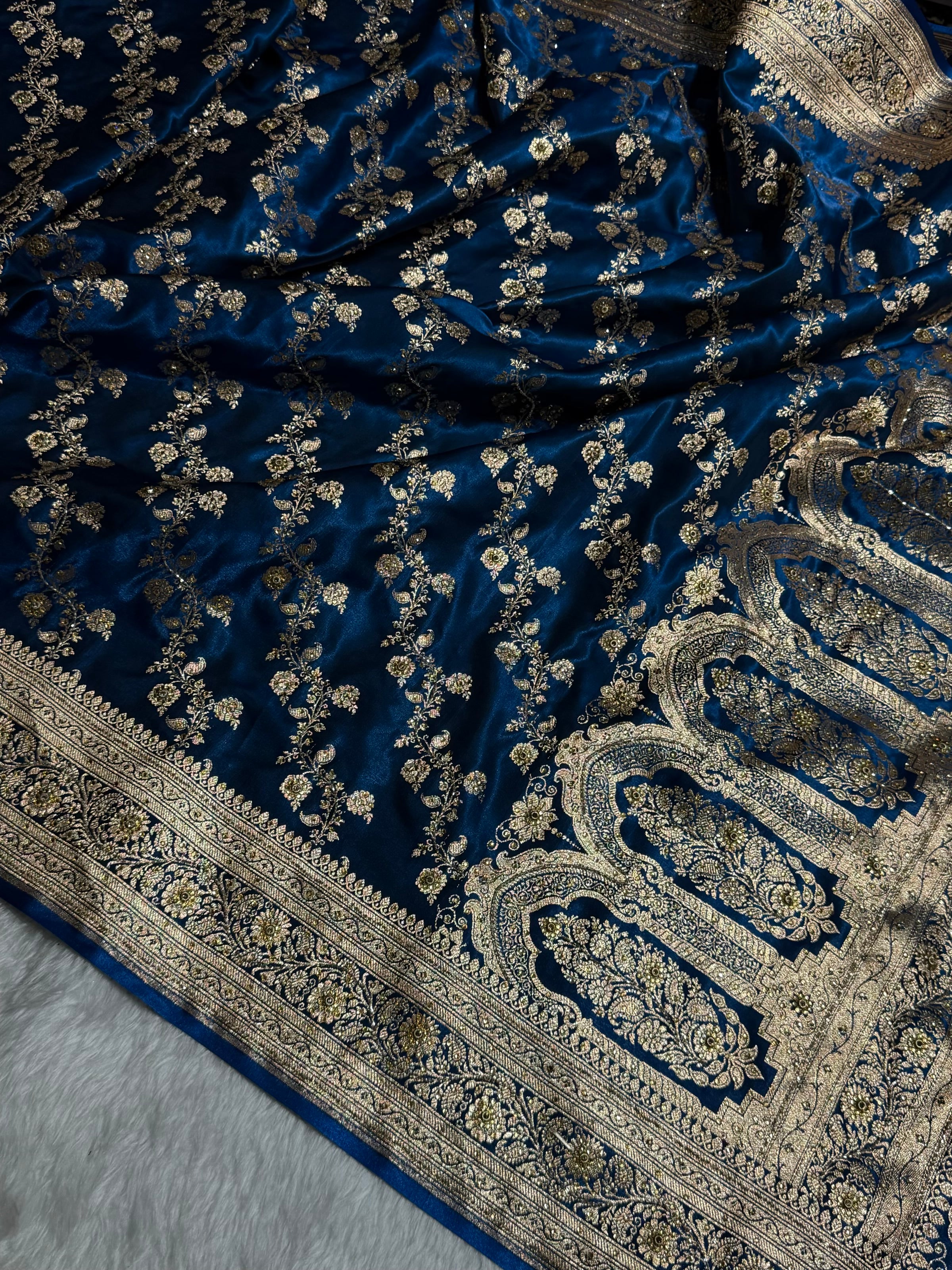 Banarasi German Blue Satin Cross with Ari and Stone BSS11
