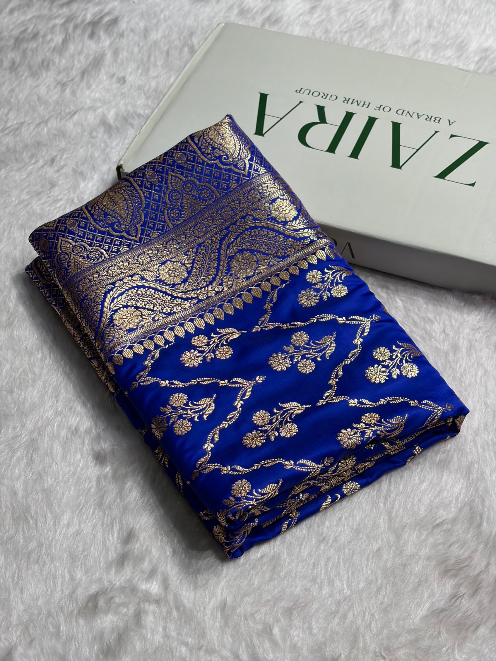 Royal Blue with Boota Pattern Satin Katan Silk Saree SK67