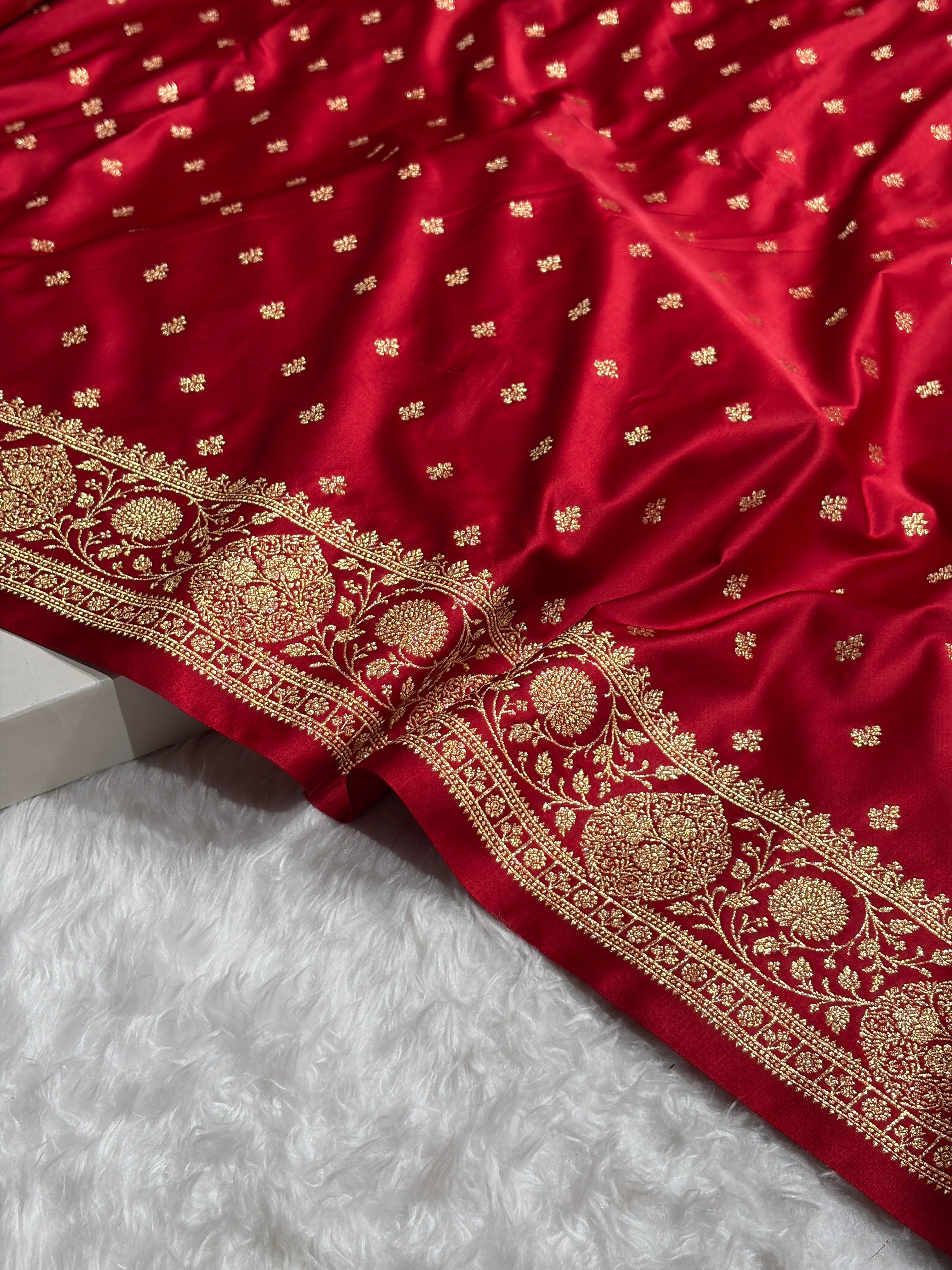 Banarasi Satin Katan Saree With Boota in Dark Red Shades SK117