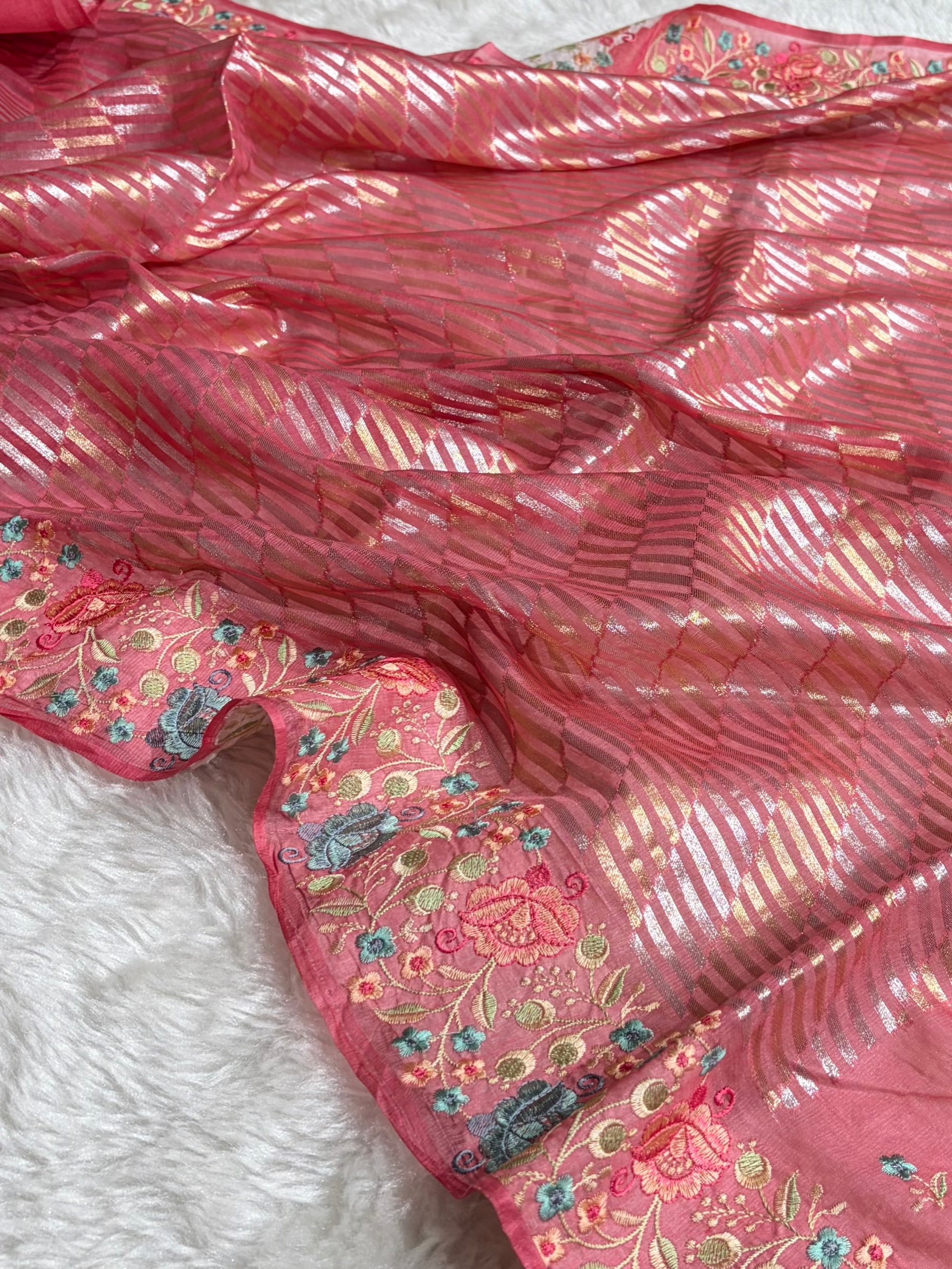 Banarasi Pure Organza Onion Pink Shades Banarasi Silk Saree PO-40