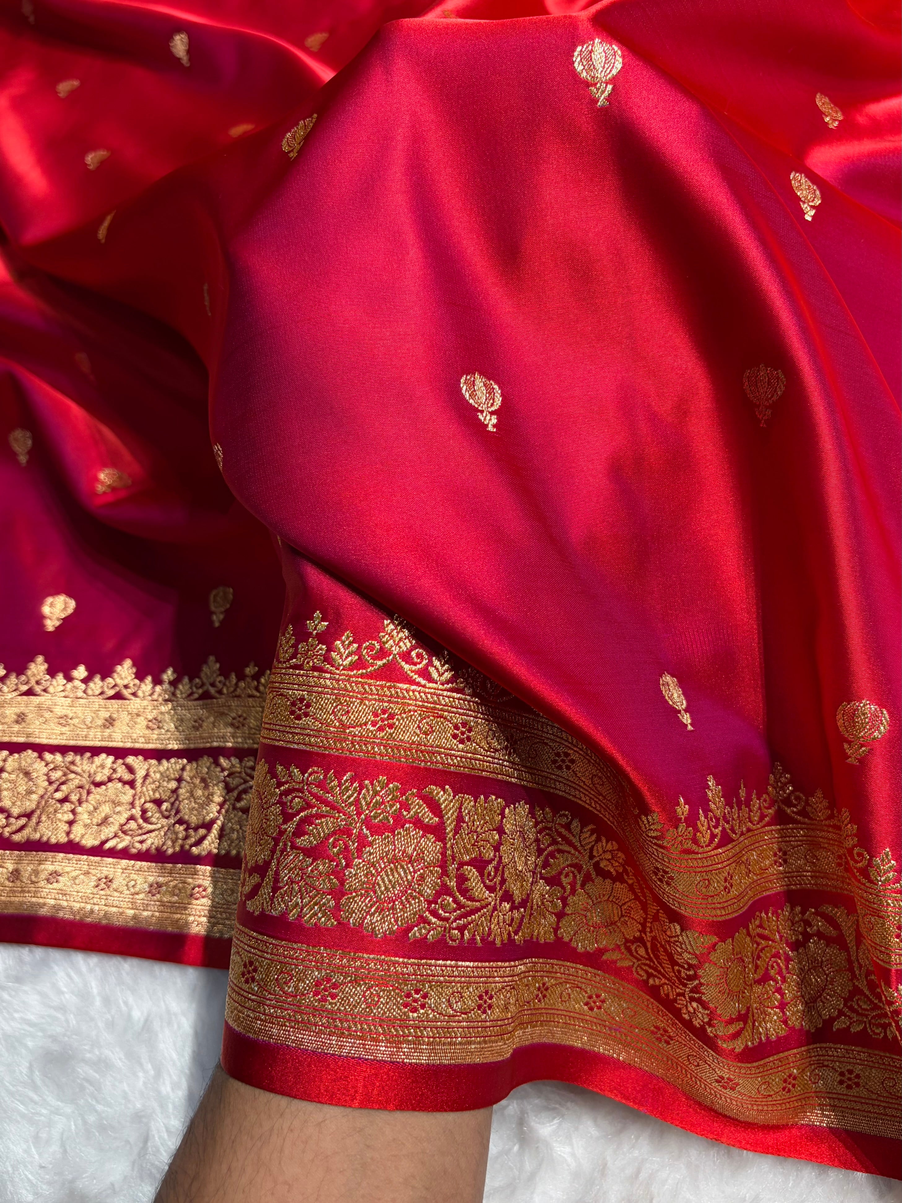 Magentic Red Booti Pattern Satin Katan Silk Saree SK66