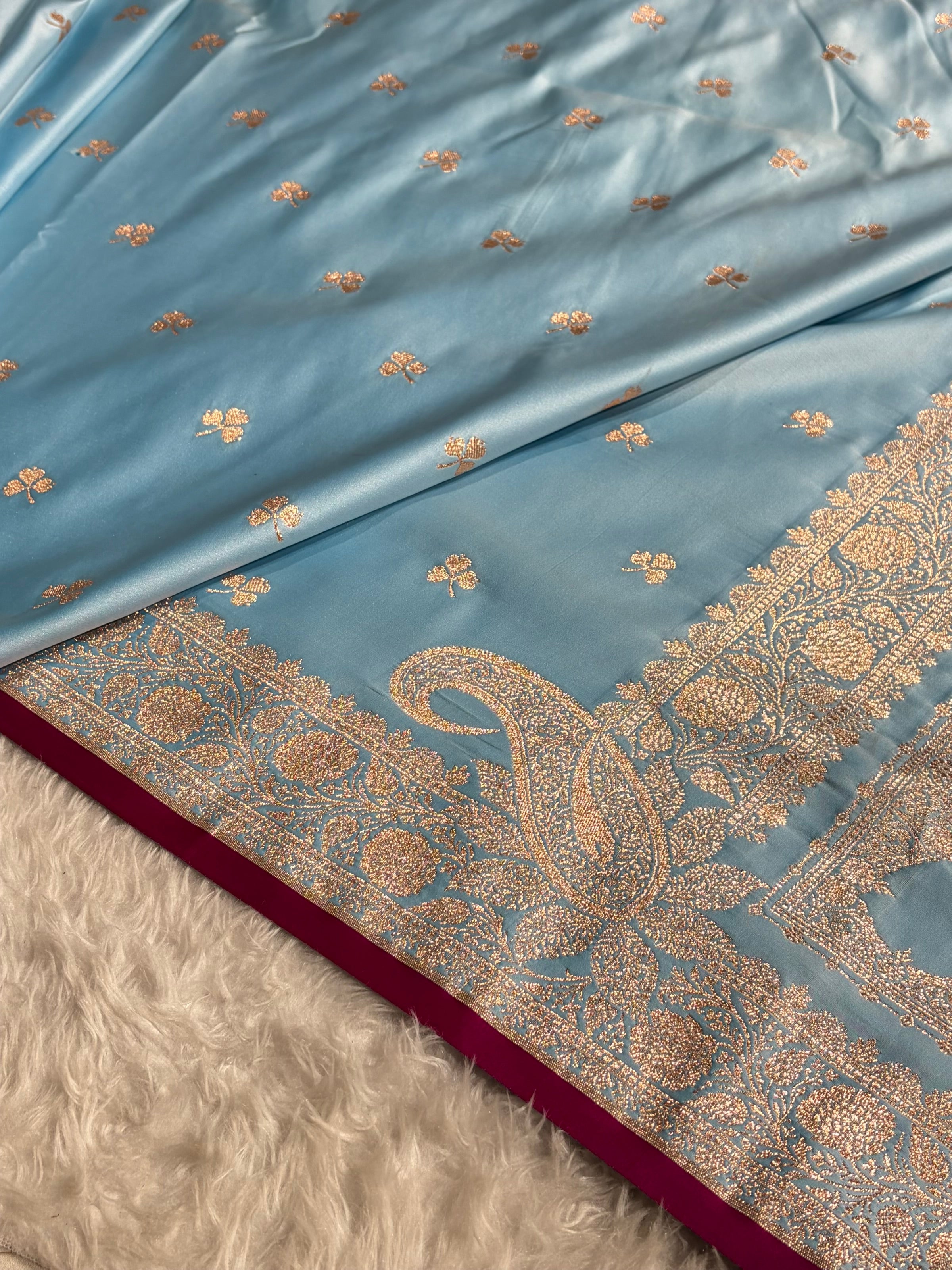 Banarasi Sky Blue Booti Katan Silk Saree SK09