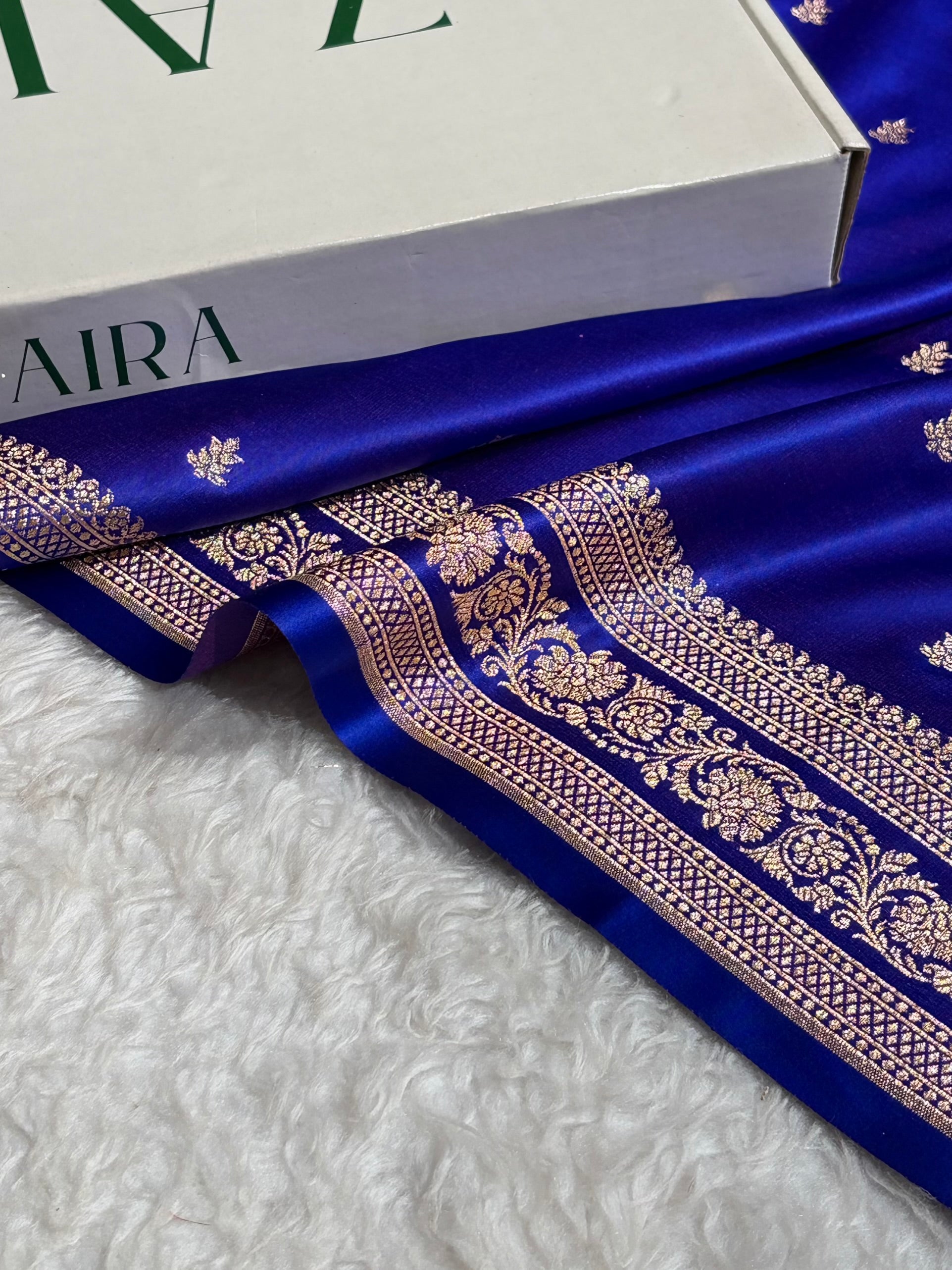Banarasi Satin Katan Saree With Booti Pattern in Royal Blue Shades SK125