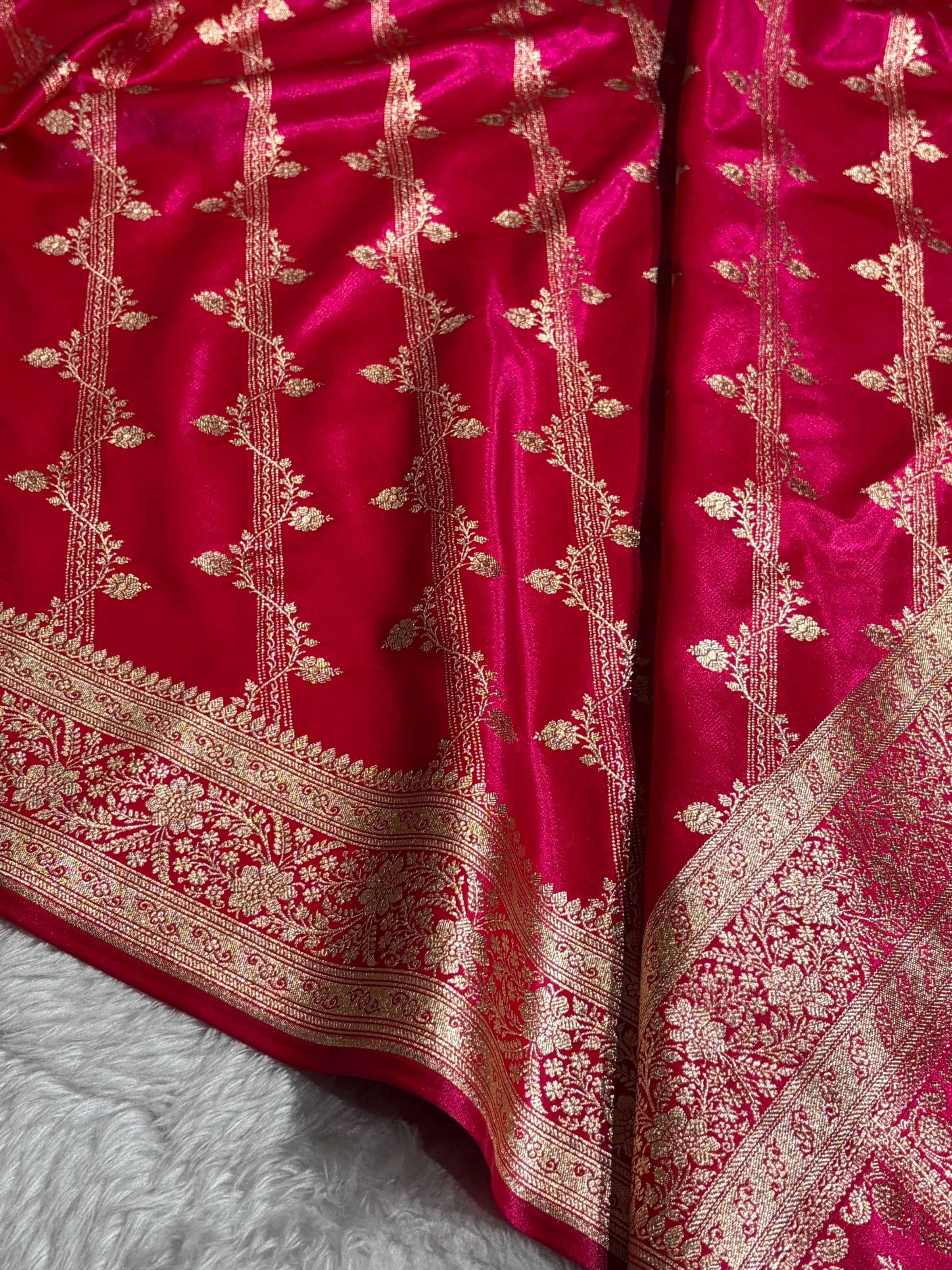 Cross Rani Shades Cross Pattern Banarasi Satin Silk Saree SS50