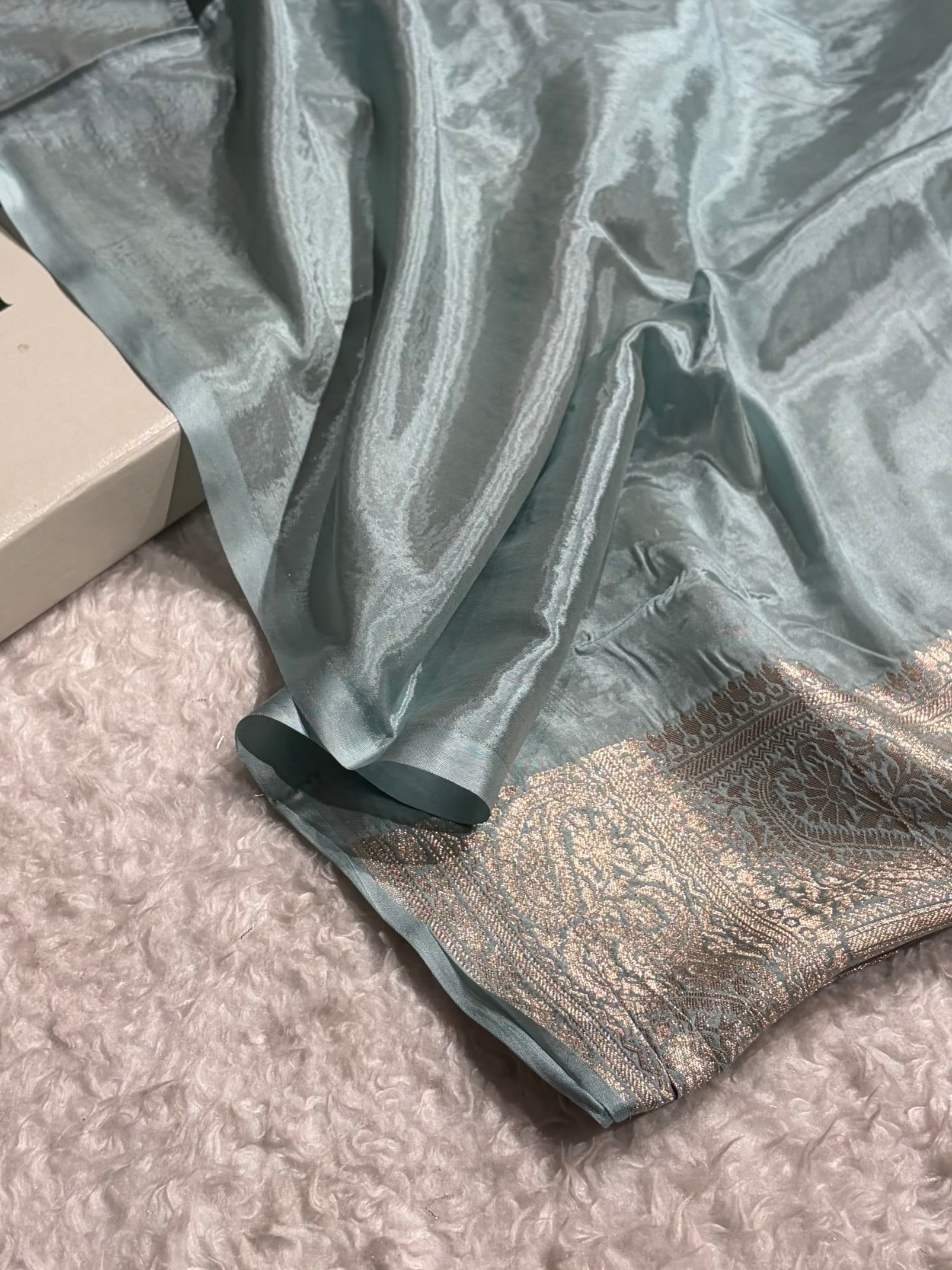 Powder Blue Shades With Contrast Border Crepe Silky Katan Banarasi Saree CSK-05