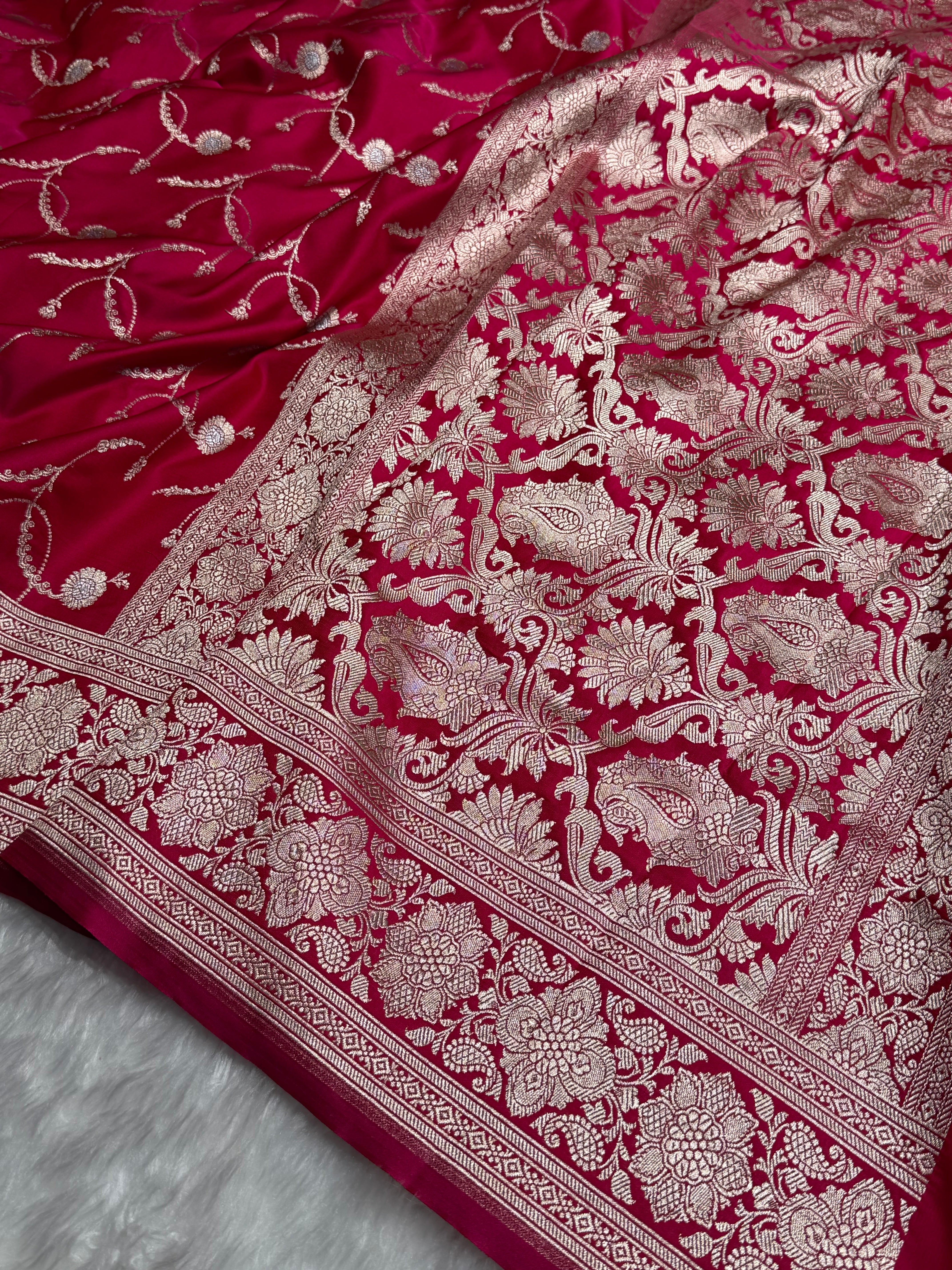 Cross Rani Shades Banarasi Jaal Pattern Floral Minakari Mashru Silk Saree MSM-103