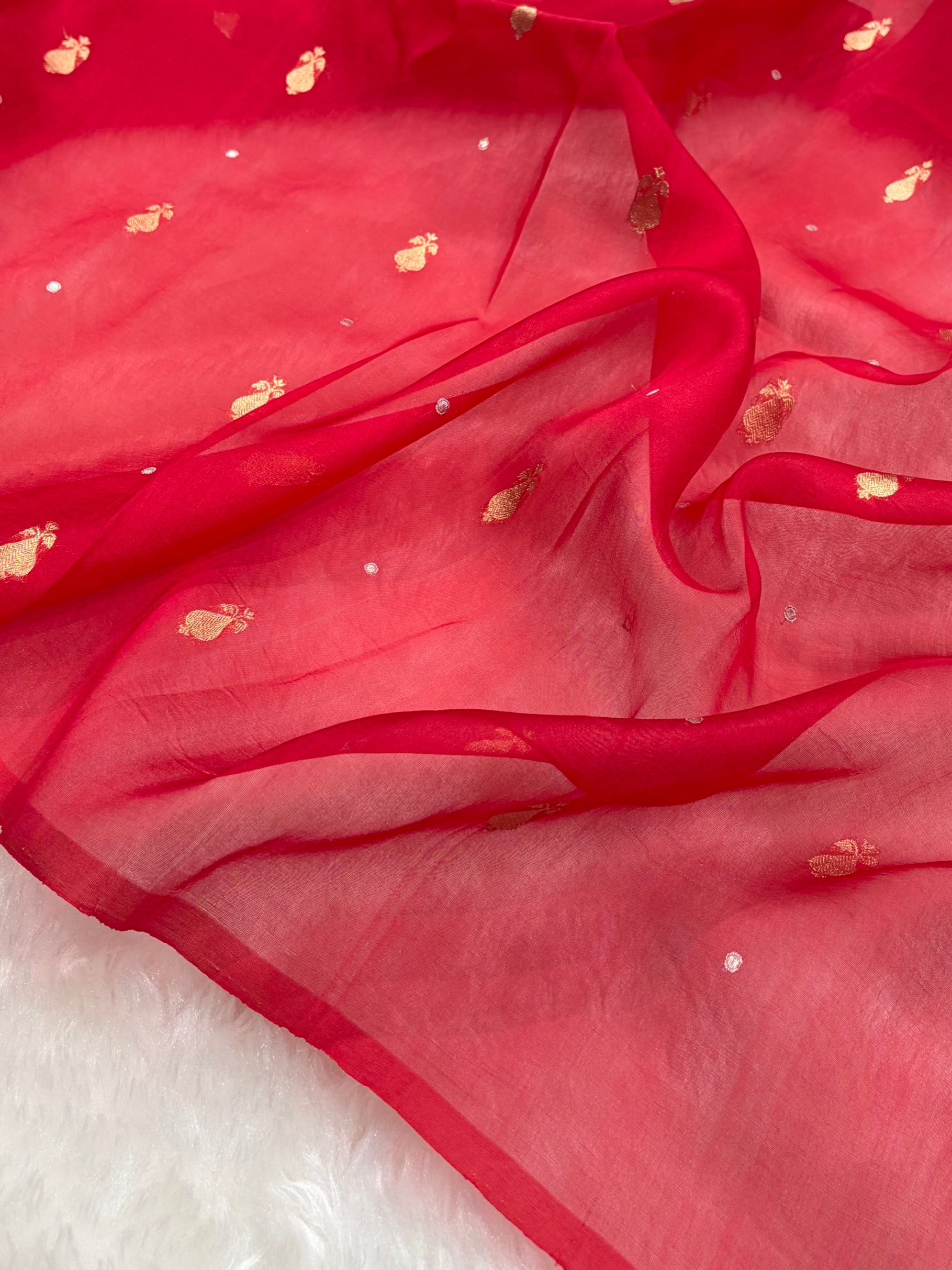 Pure Banarasi Organza Red Shades With Minakari Floral Banarasi Silk Saree PO-24