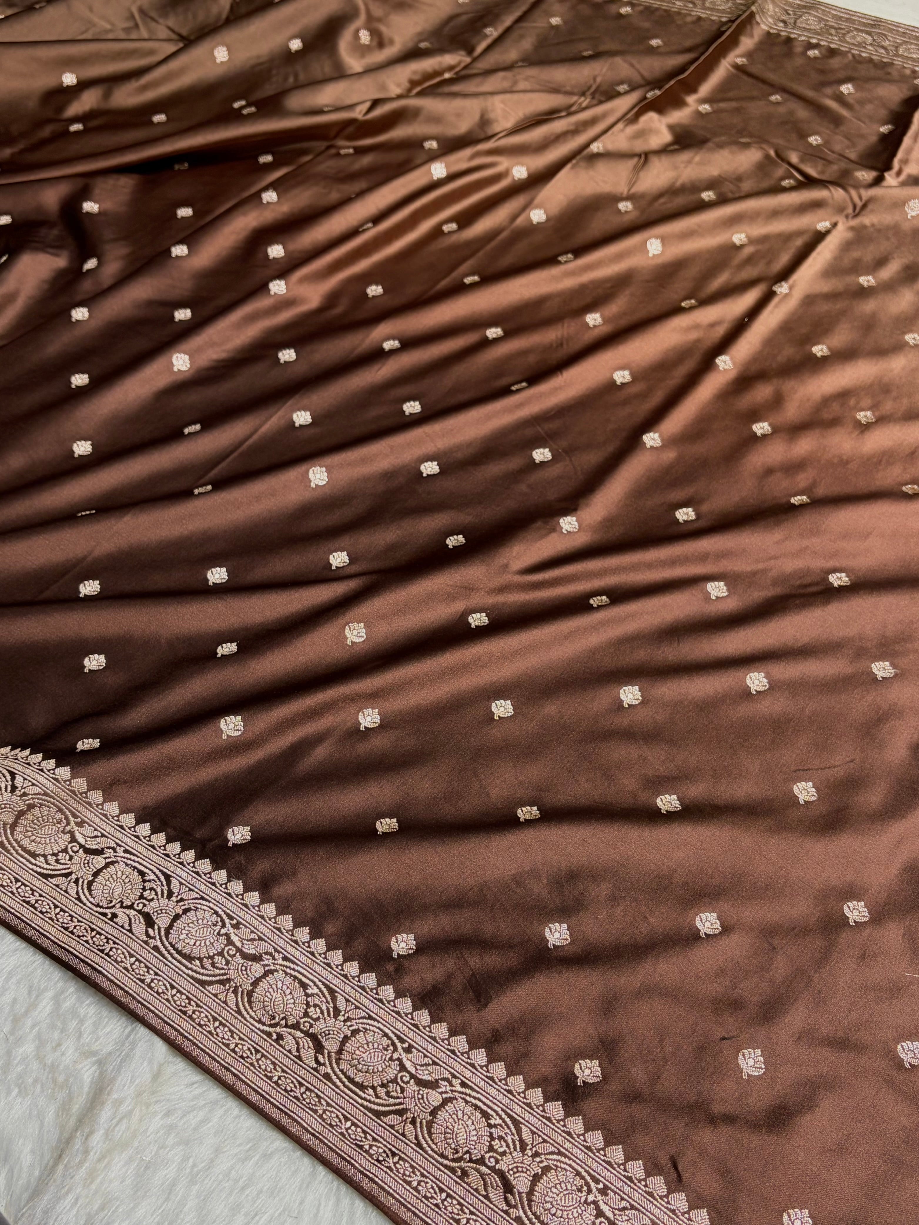 Ombre Light Chocolate Booti Mashru Silk Saree MS10