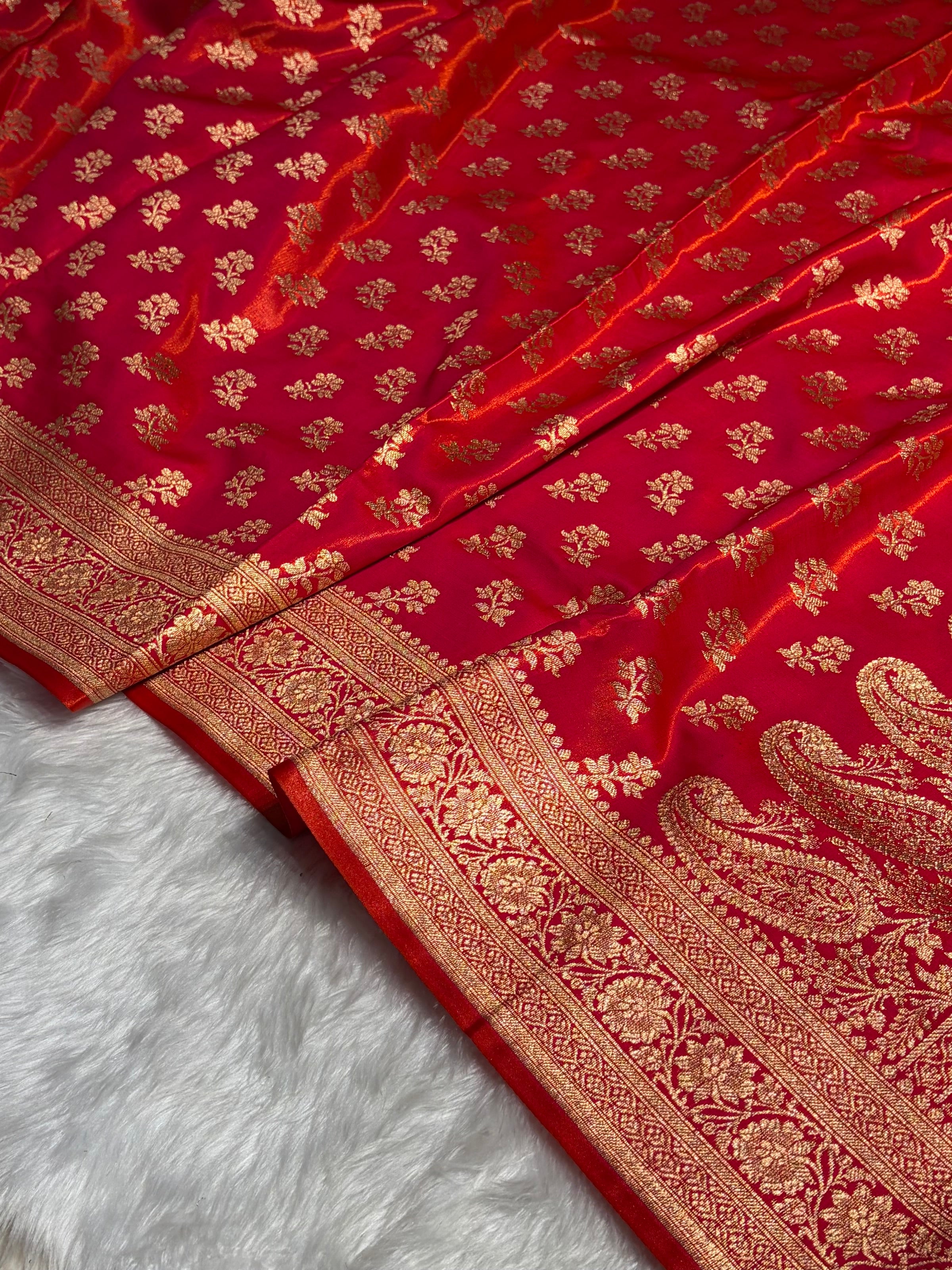 Orange Shades Banarasi Satin Silk Saree SS34