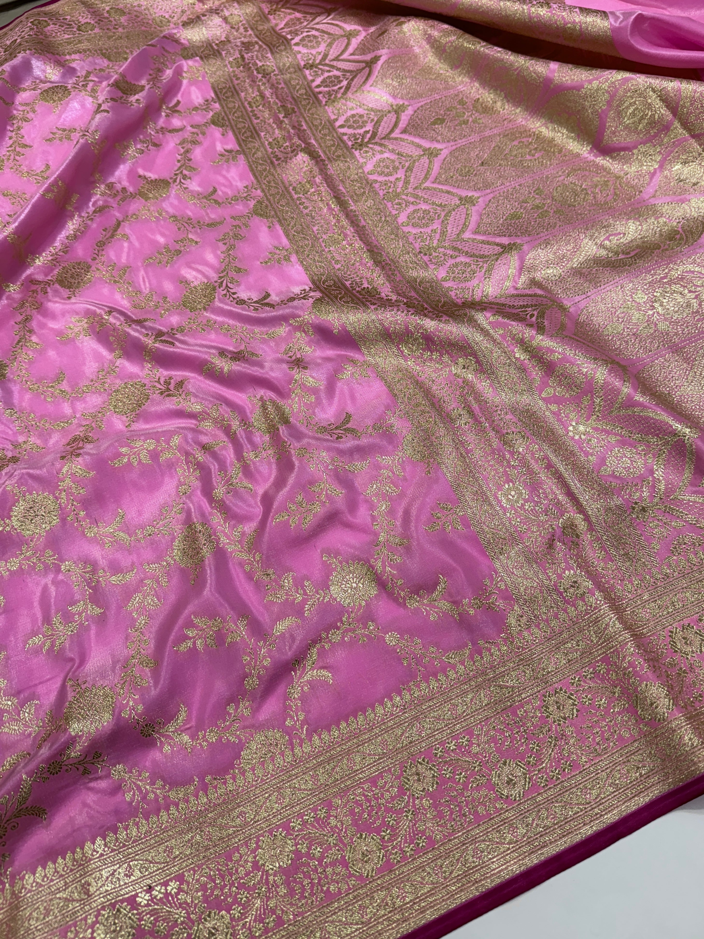 Ultra Light Weight Satin Silk Jaal in Baby Pink Shades