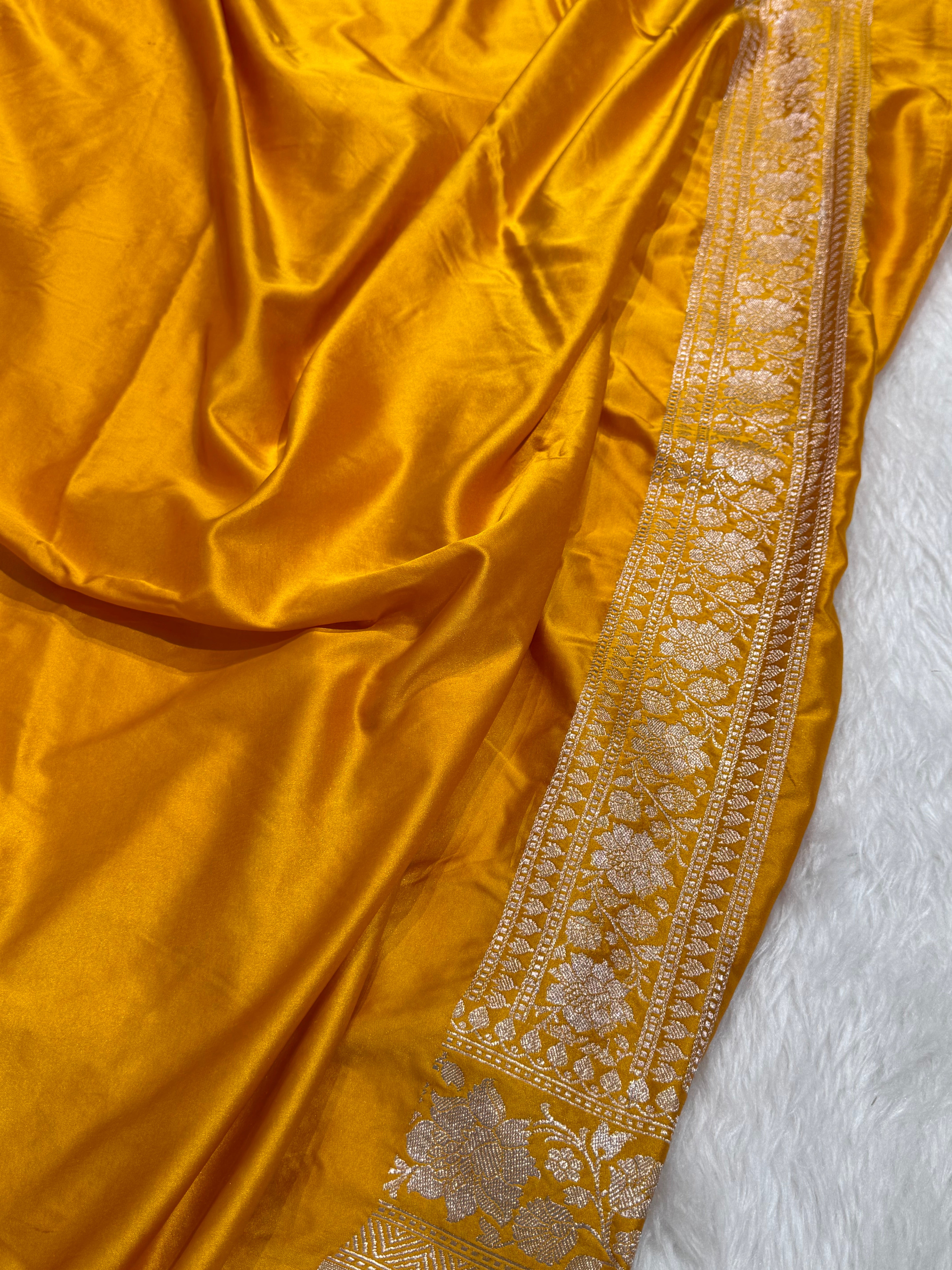 Mustard Shades Banarasi Cross Jaal Mashru Silk Saree