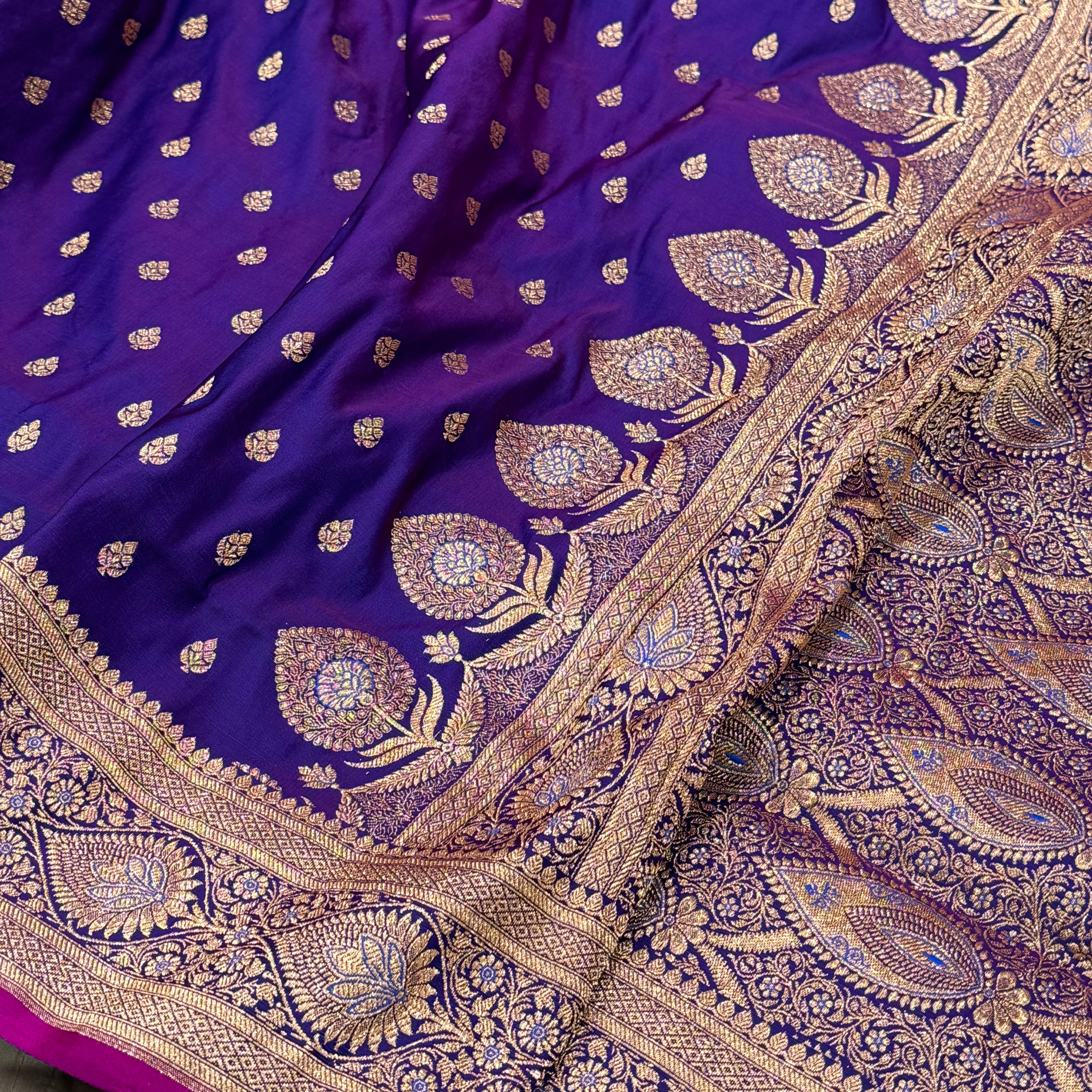 Royal magenta Booti Satin Katan Silk Saree SK10