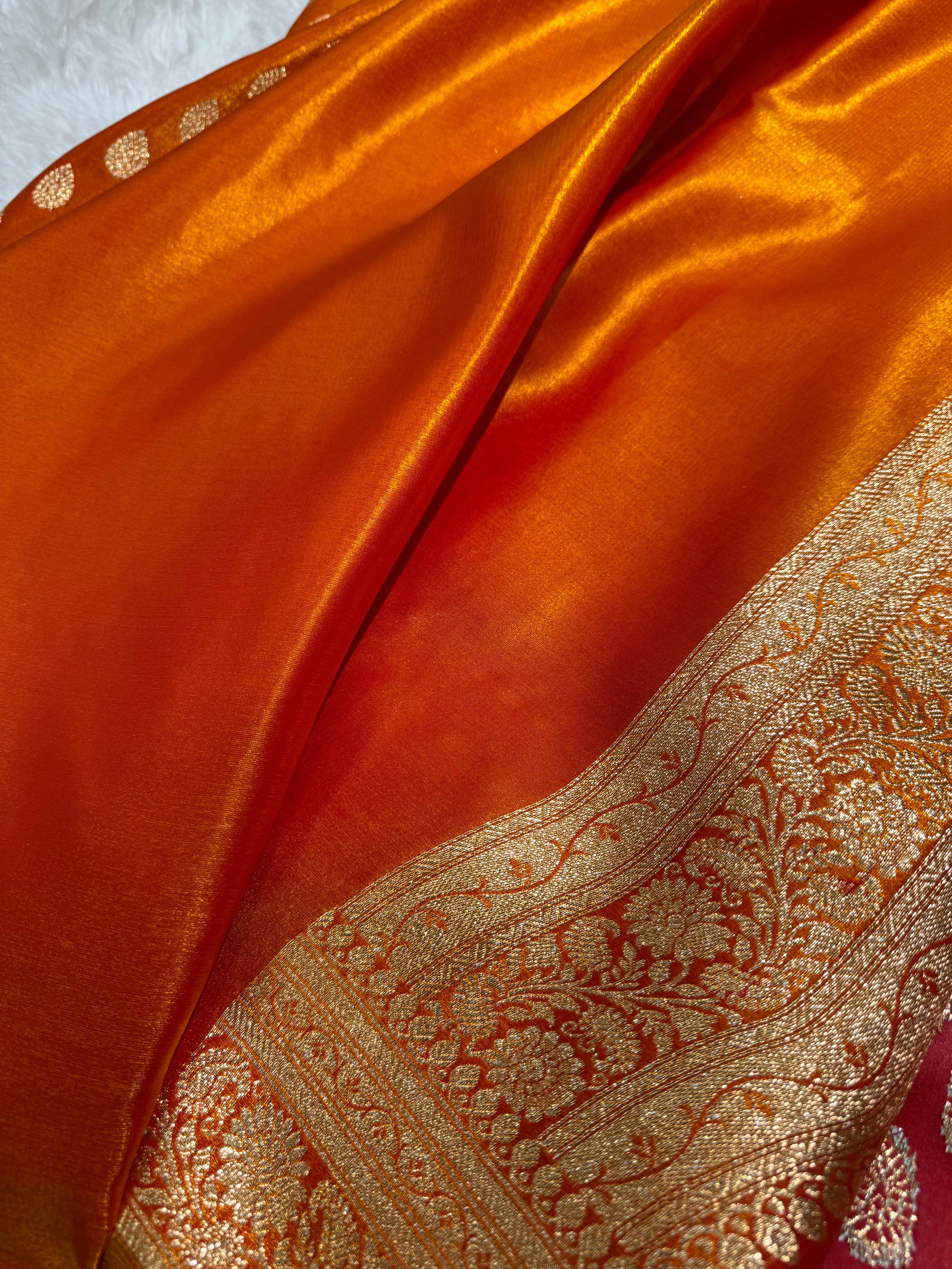 Light Weight Satin Silk booti in Fire Gold SS02