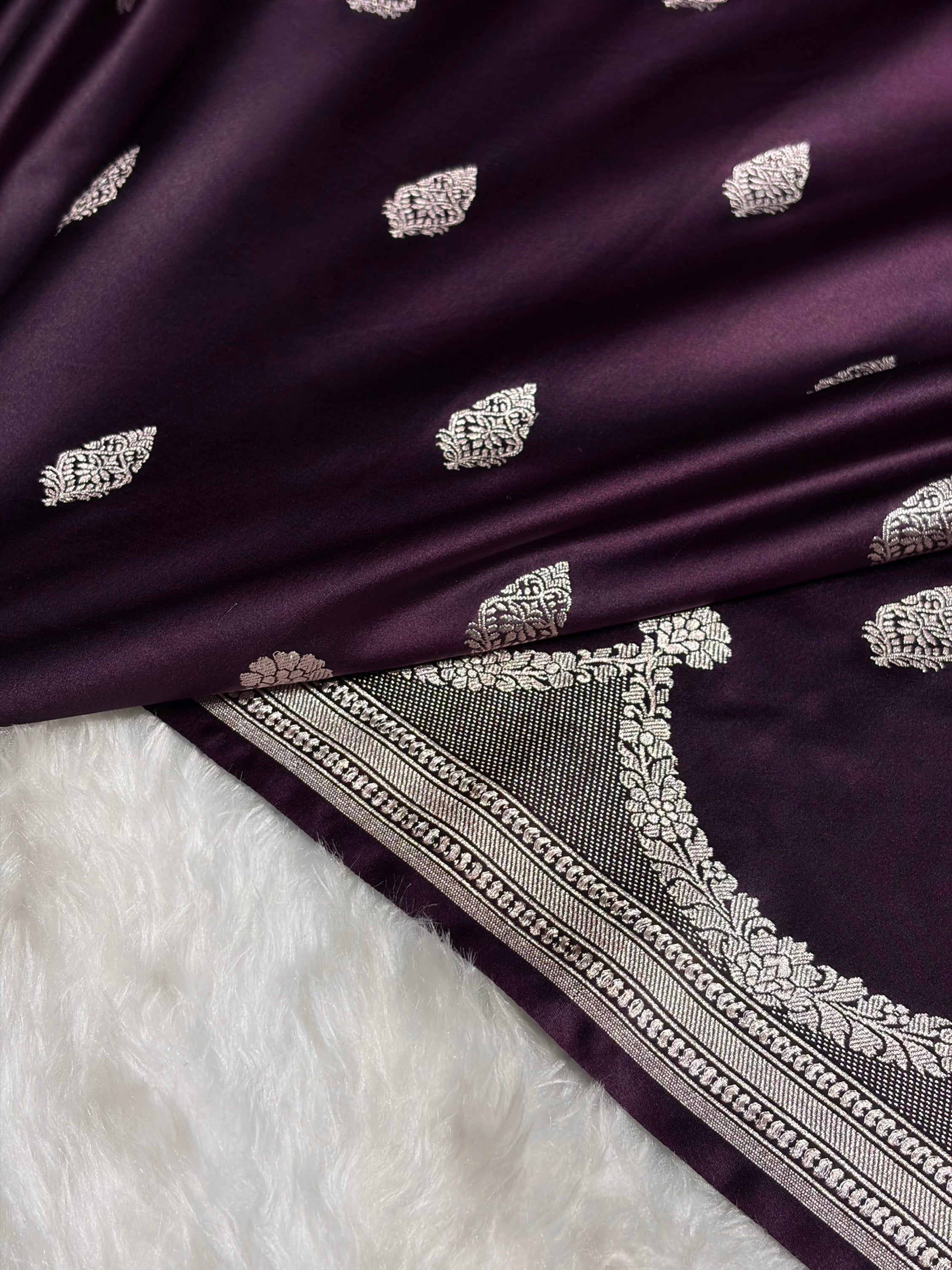 Dark Purple Shades Scallop Mashru Silk Saree MS20