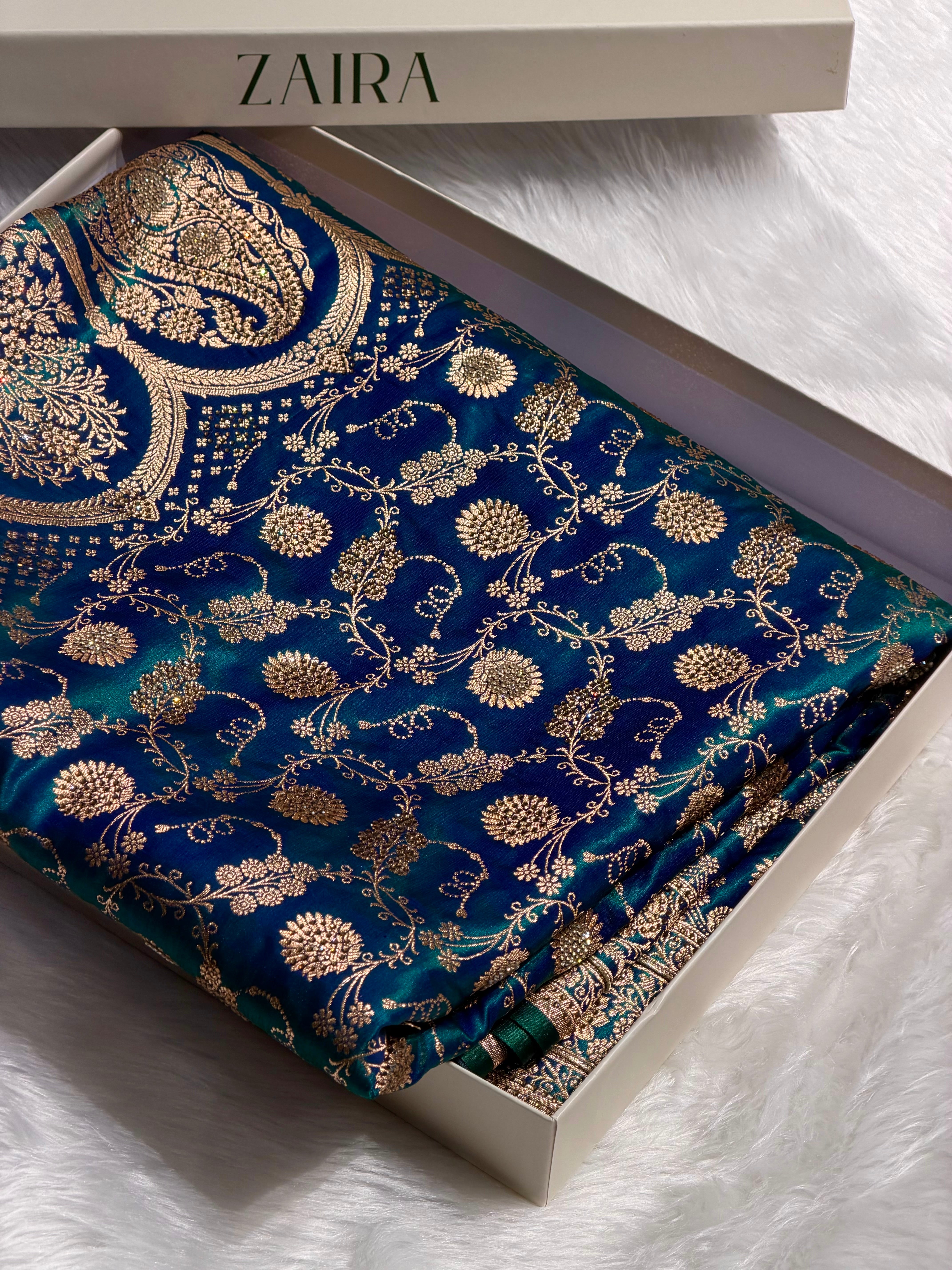 Peacock Satin Silk Jaal with Swavroski Work BSS17
