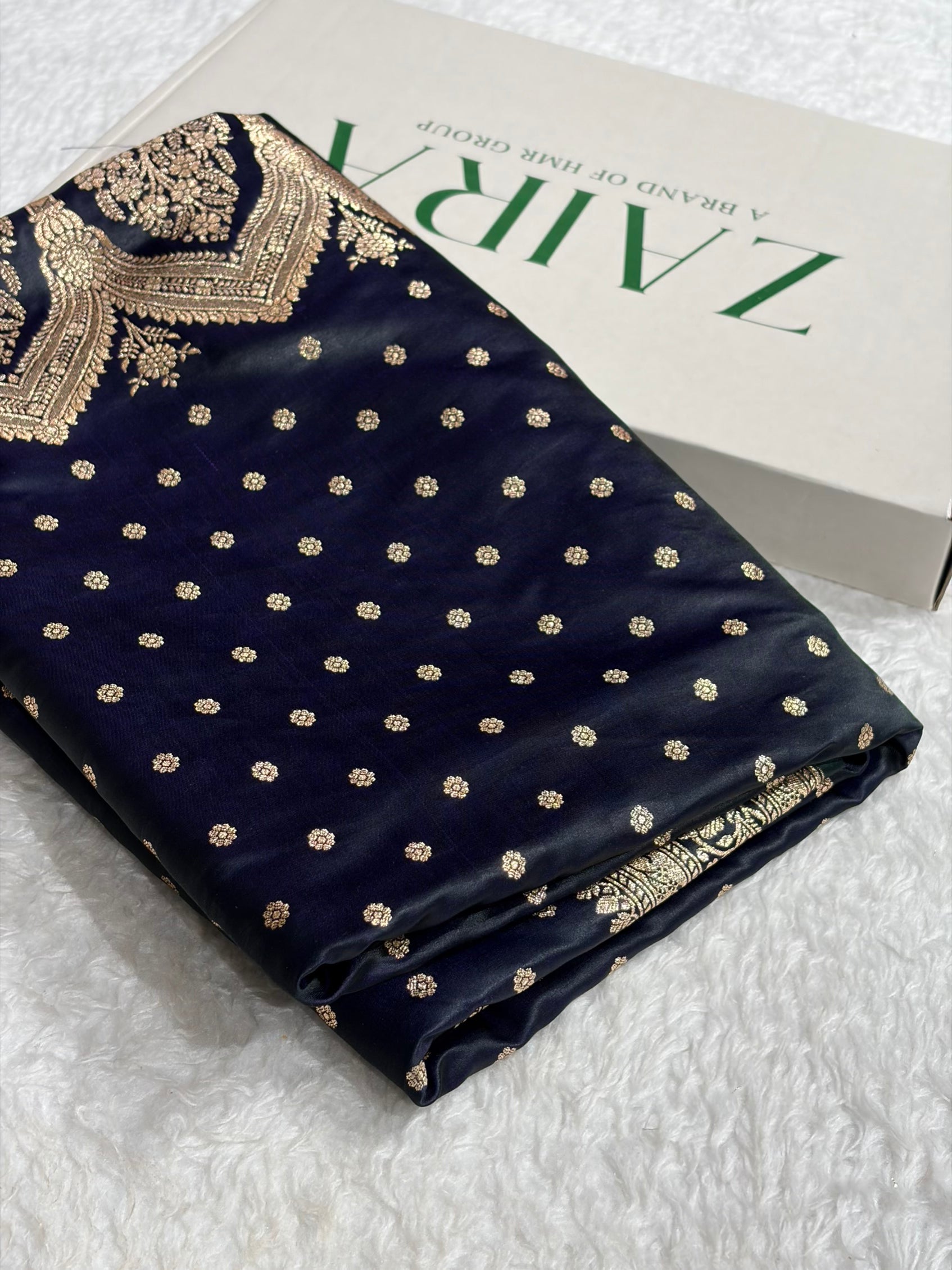 Dark Navy Katan Silk Saree In Booti motif SK01