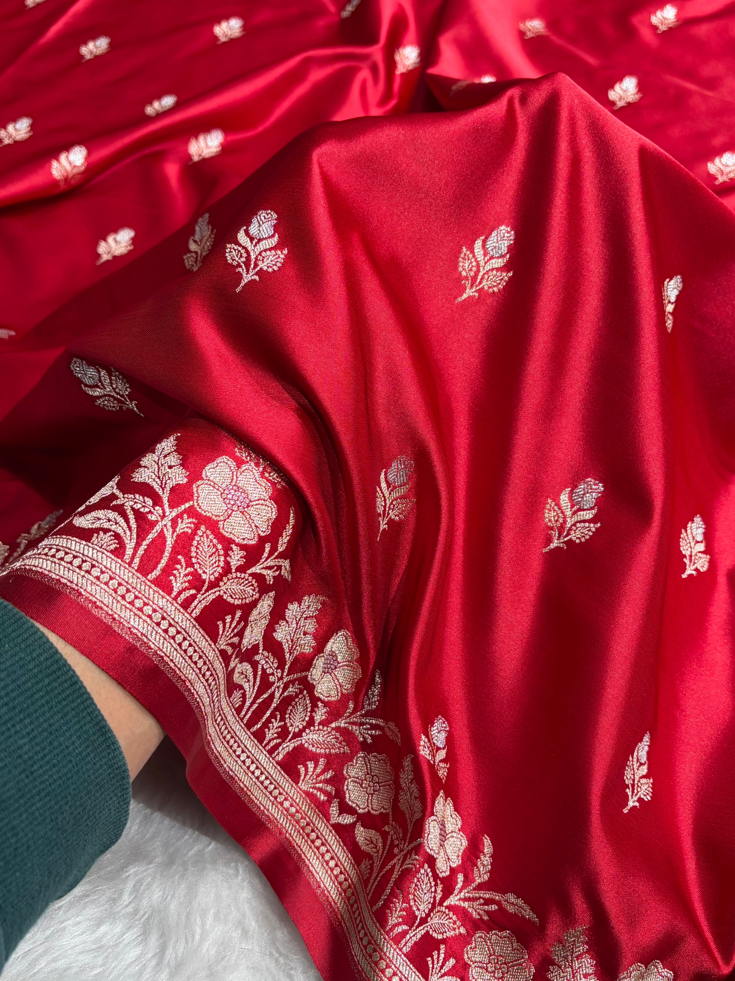 Banarasi Maroon Boota With Floral Border Mashru Silk Saree MSM-85