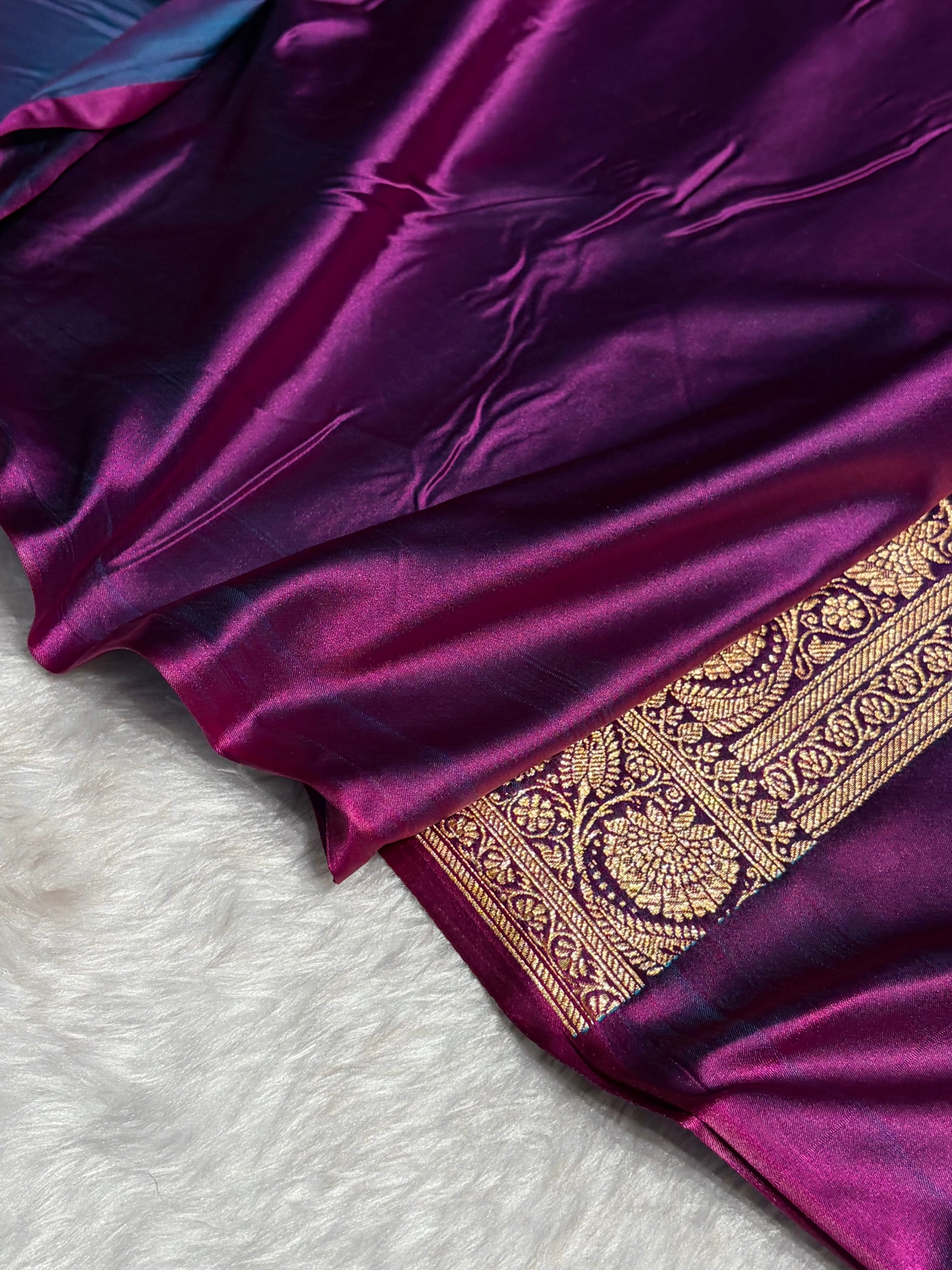 Dark Magneta Floral Boota Pattern Satin Katan Silk Saree SK71