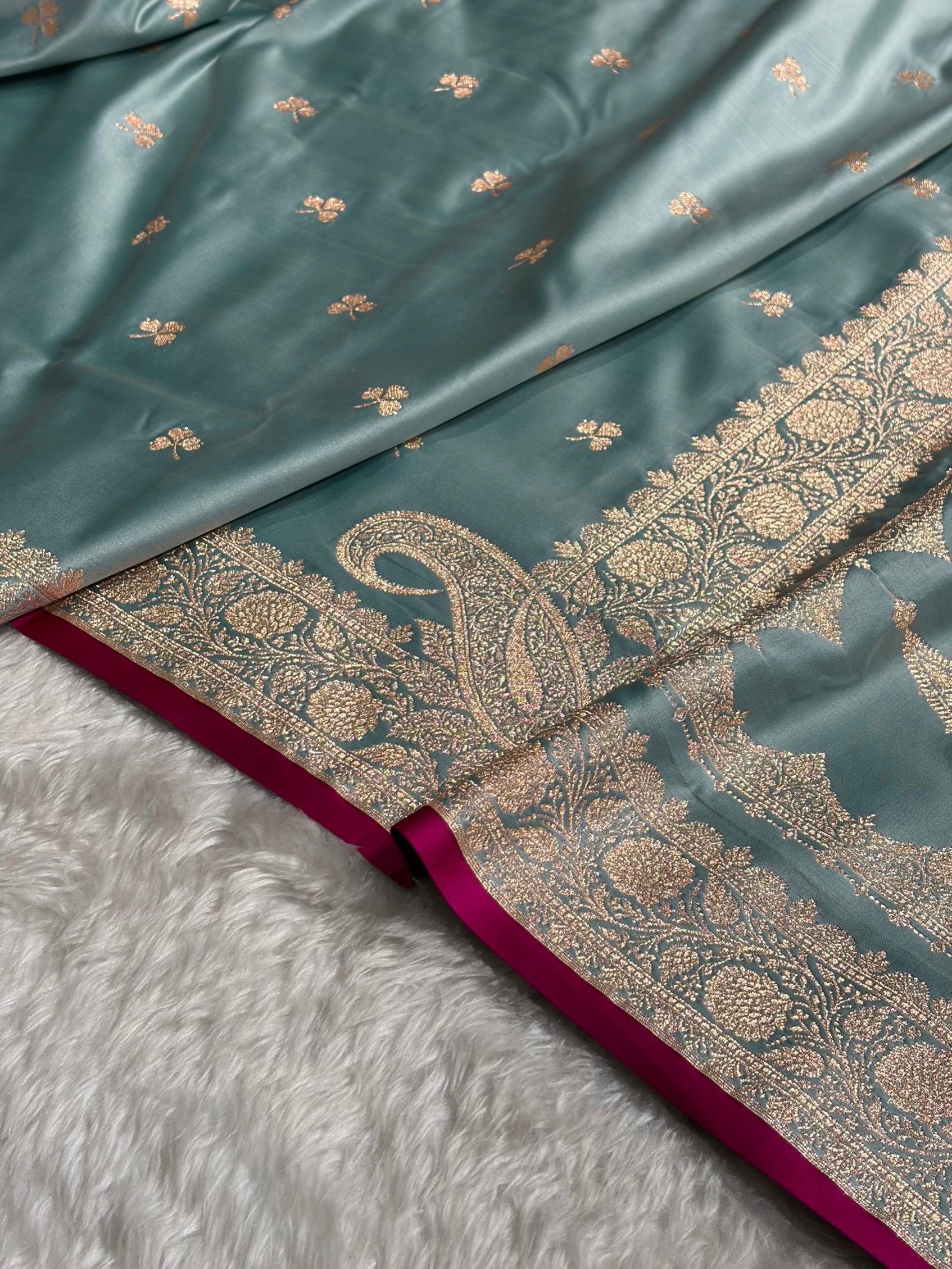 Turquoise Booti Katan Silk Saree SK09