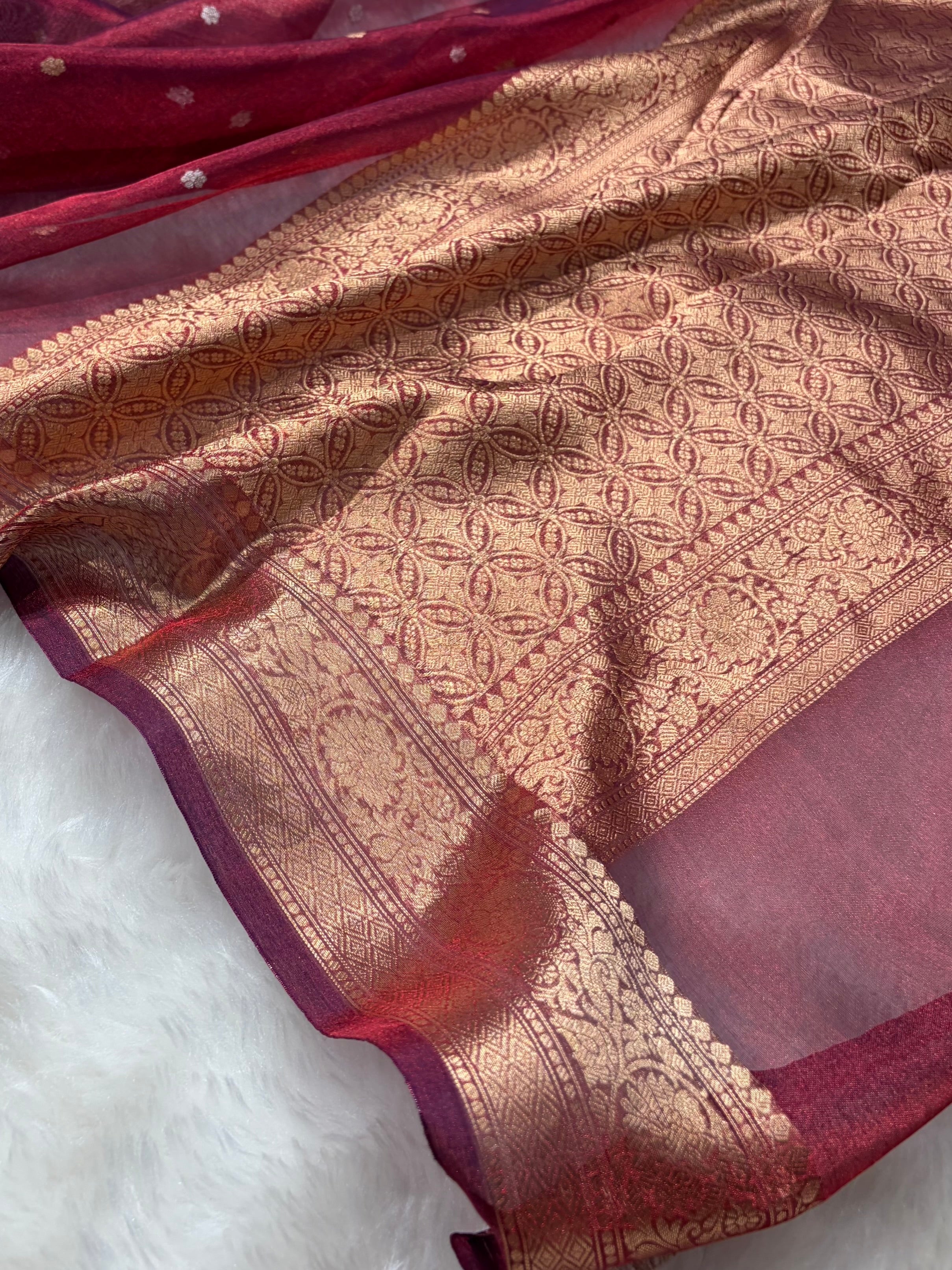 Maroon Shades Boota Pure Tissue Silk Saree PT-21