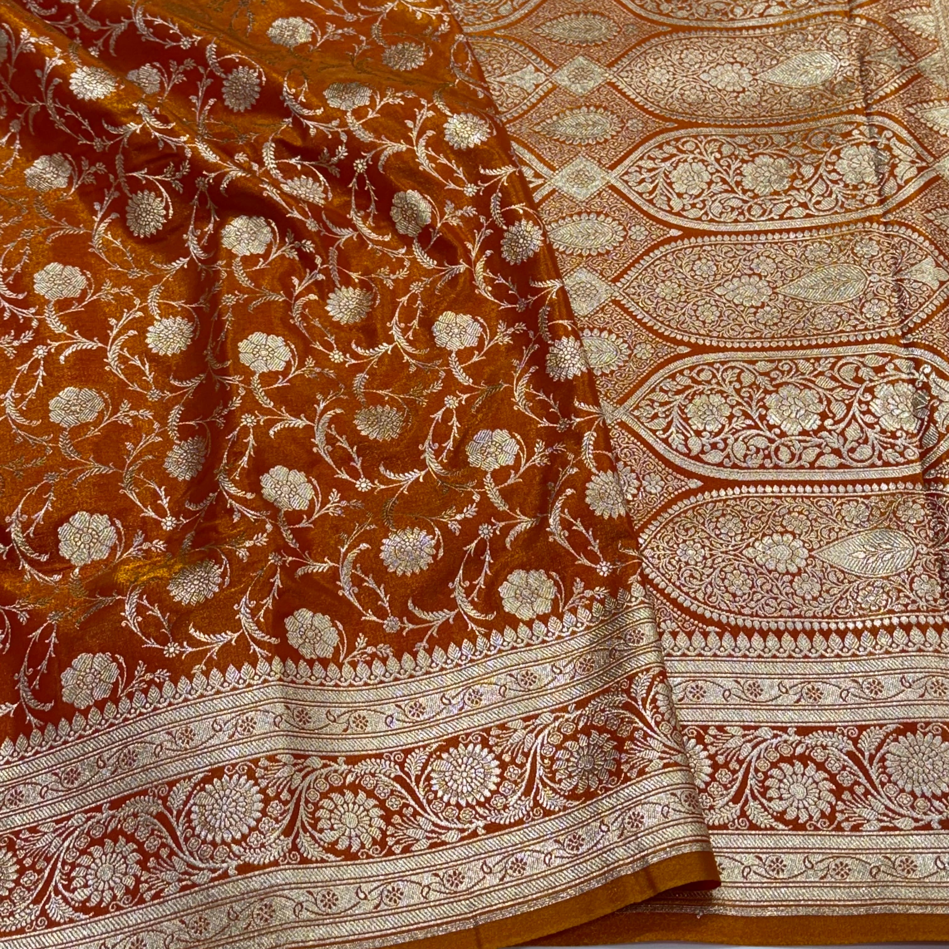 Orange Gold Satin Silk Saree