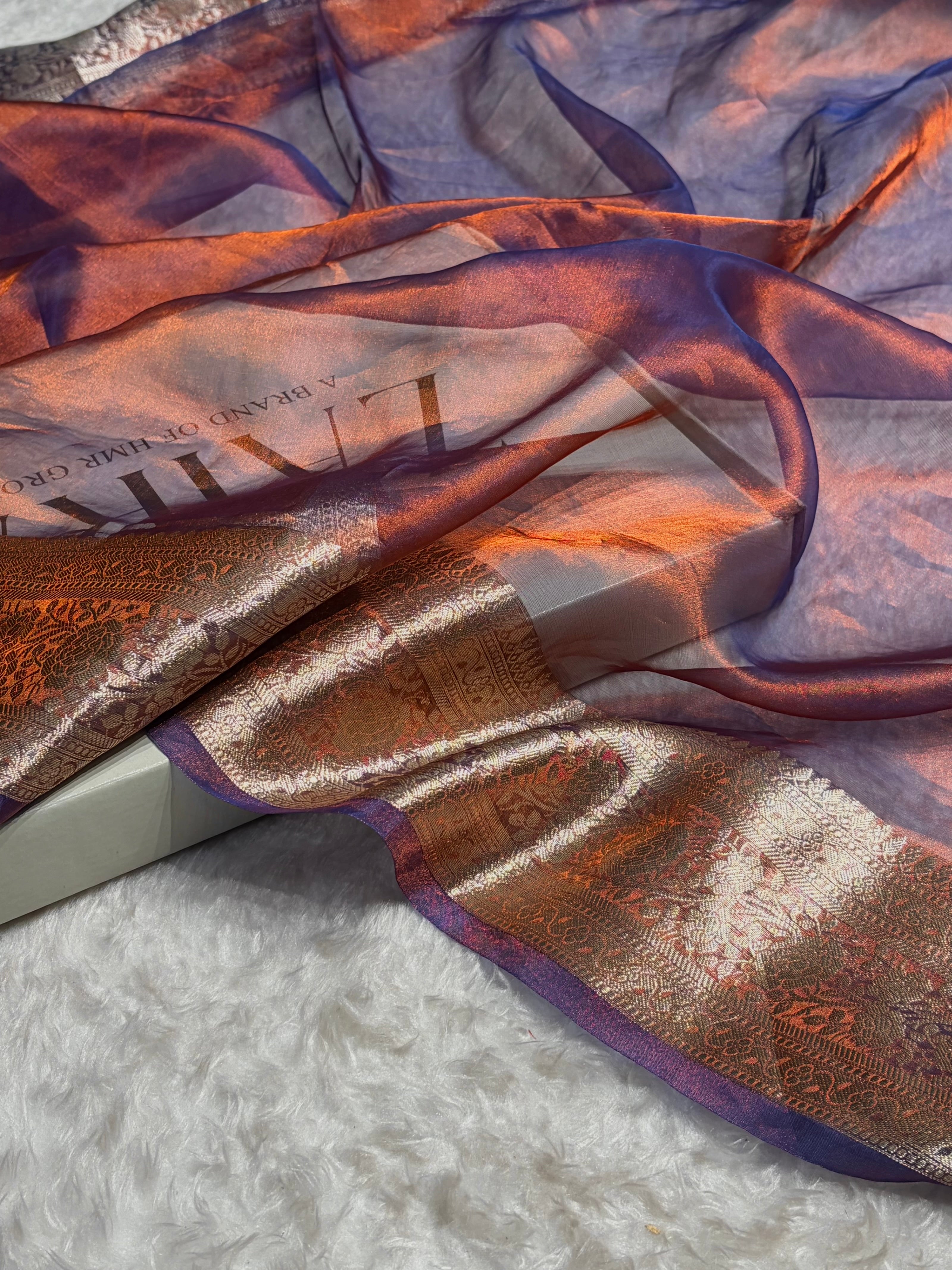 Rusty Purple Shades Pure Tissue Silk Saree with Brocade Blouse PT-08