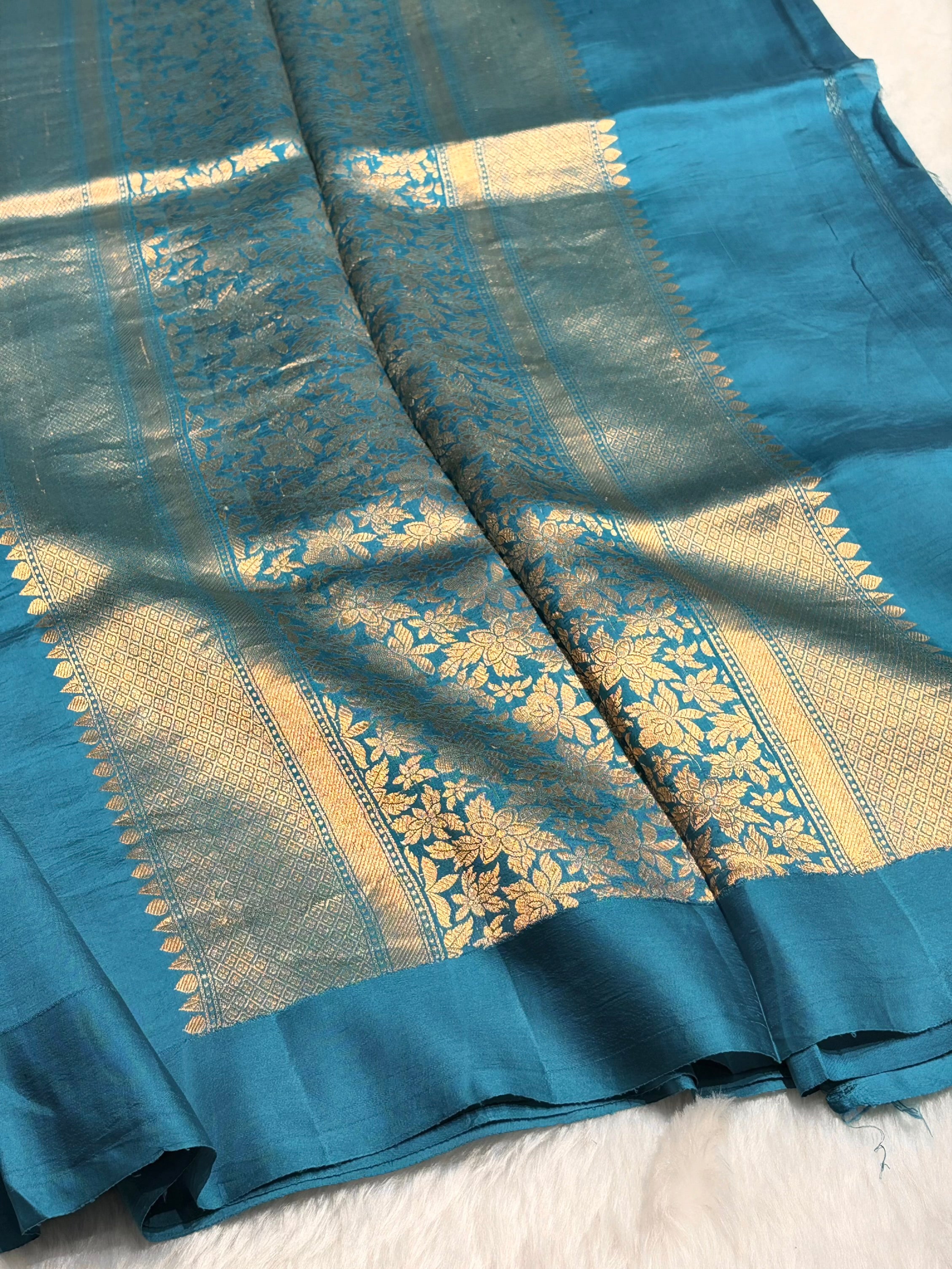 Dusty German Blue Boota Handwoven Raw Mango Silk RM-28