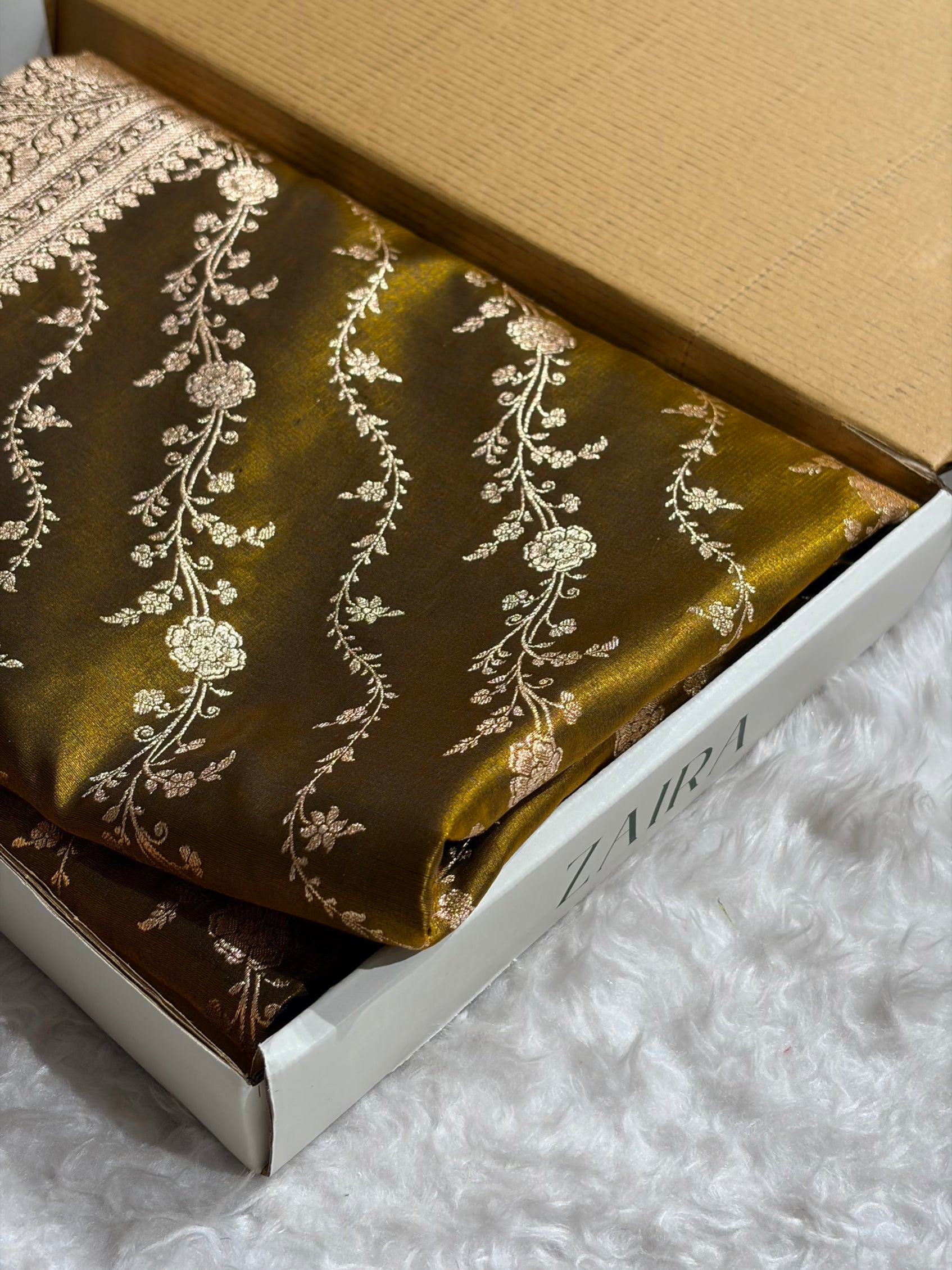 Satin Silk Cross Pattern in Mahndi Shades SS37