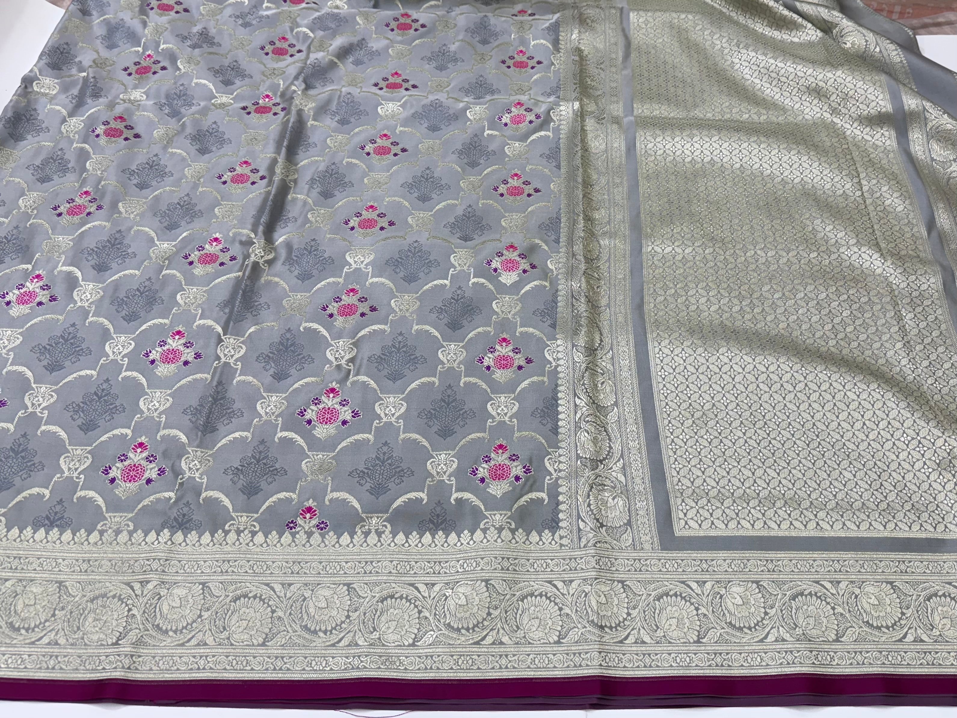Gray Tanchoi Minakari Mashru Silk Saree