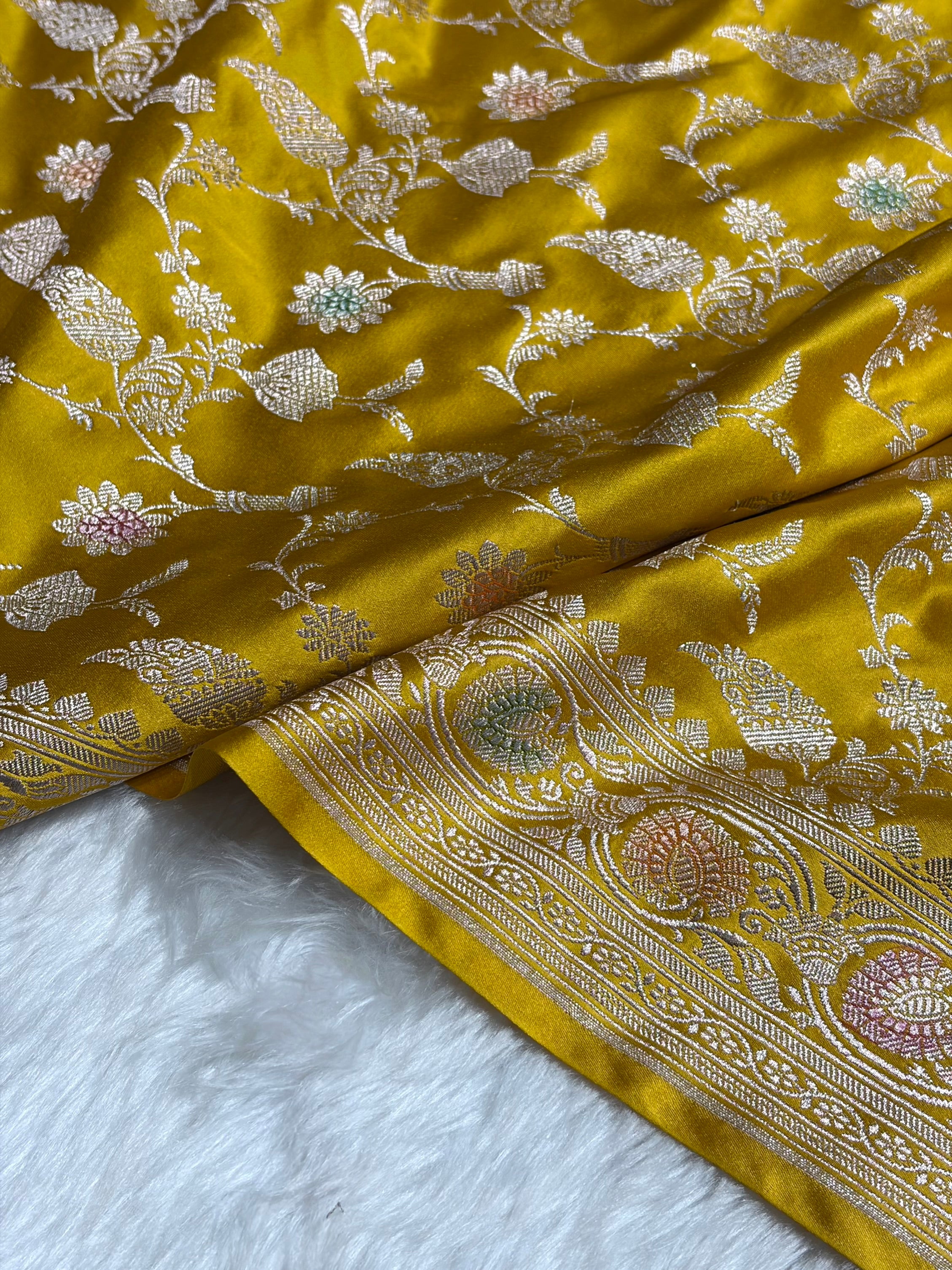 Mustard Shades In Minakari Jaal Mashru Silk Saree MS42