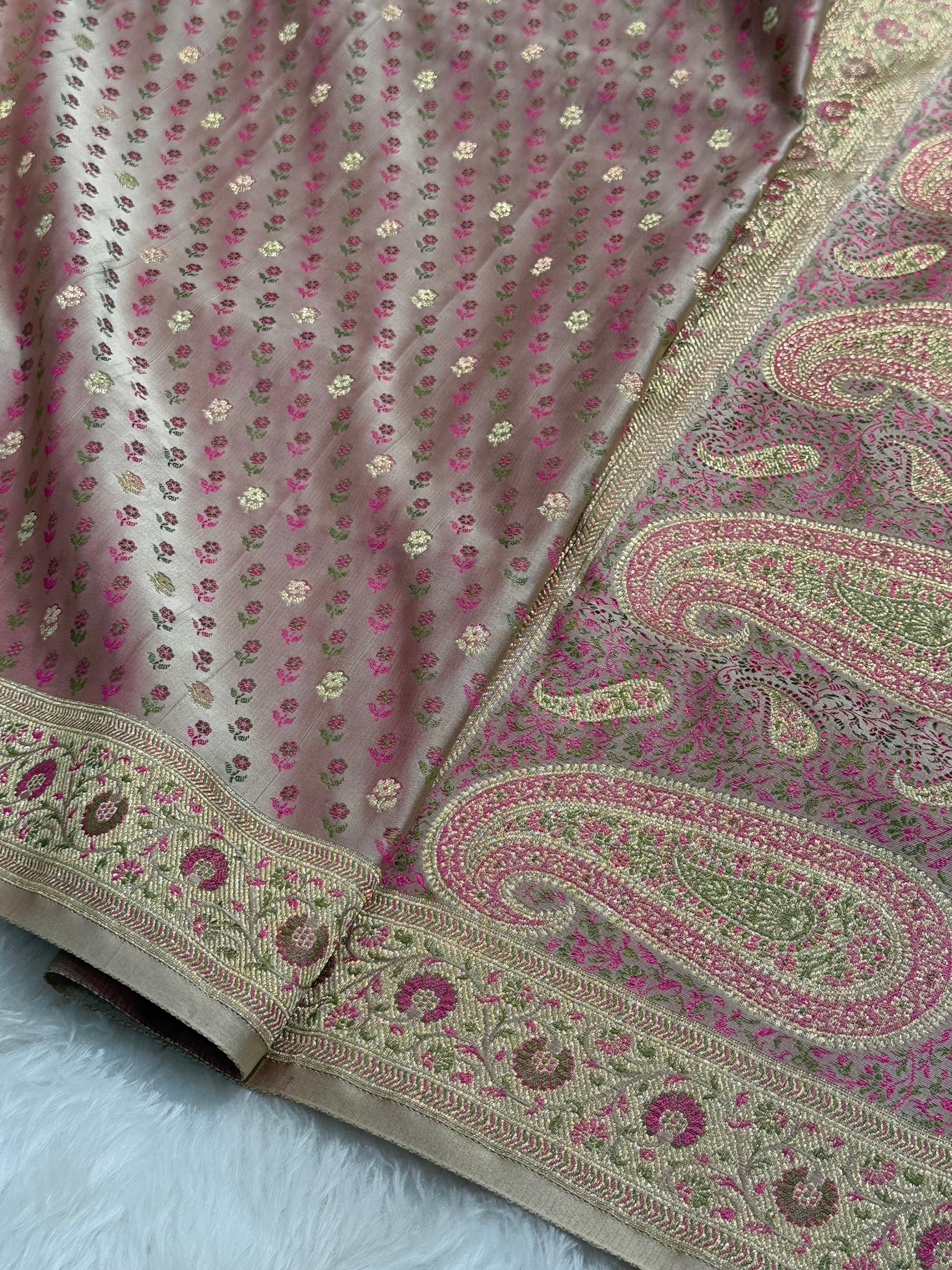 Blush Pink Tanchoi Minakari Tilfi booti Katan Silk Saree SKTM-01