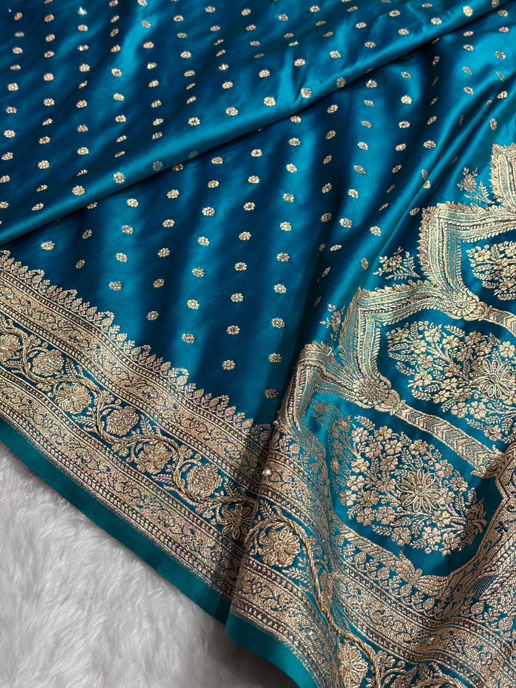 Banarasi Peacock Katan Silk Saree With Ari Zardozi and Swarovski stone work BSK01