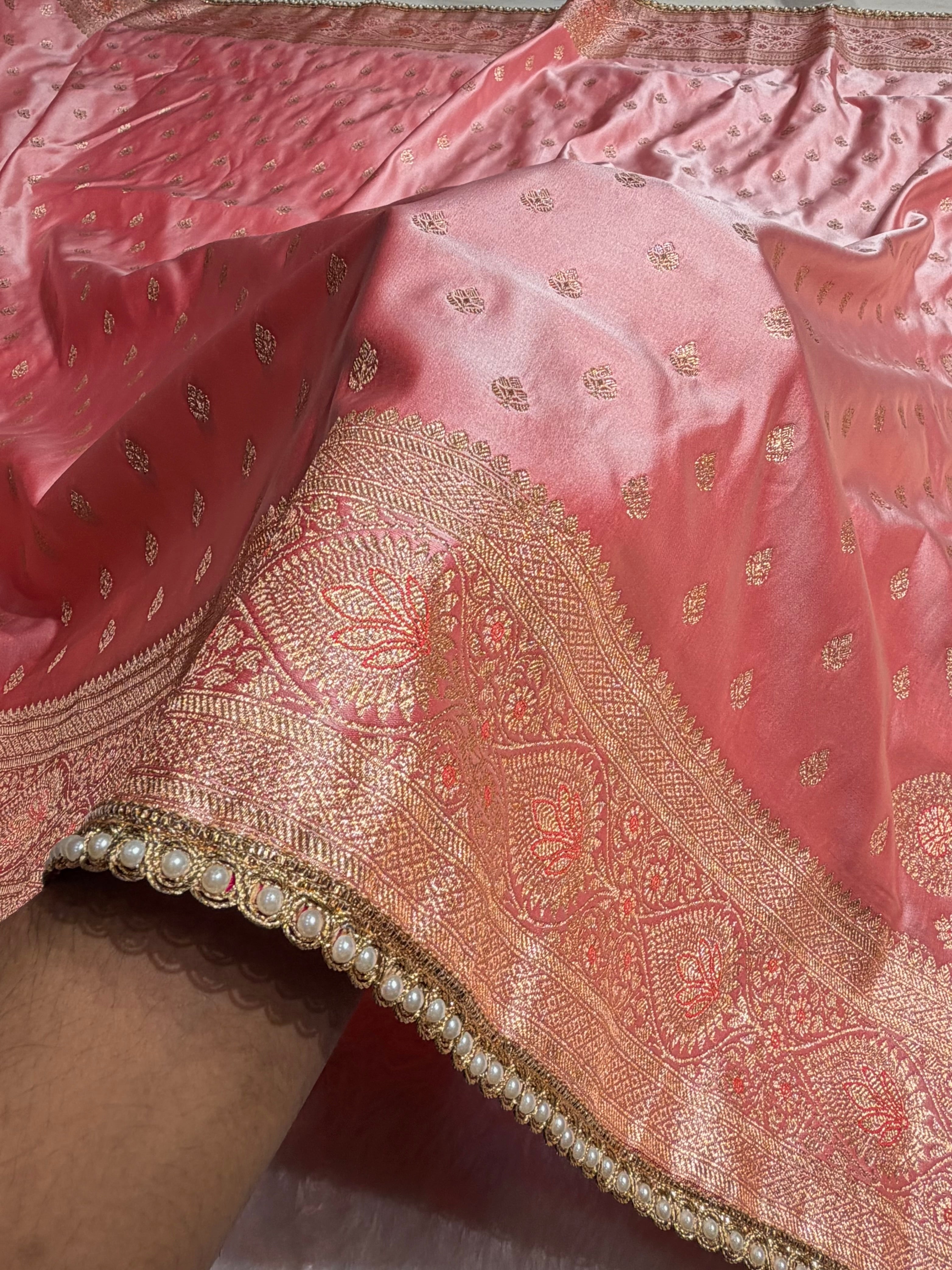 Banarasi Satin Katan Silk Saree In Baby Pink Shades with gotta Patti SKGP7