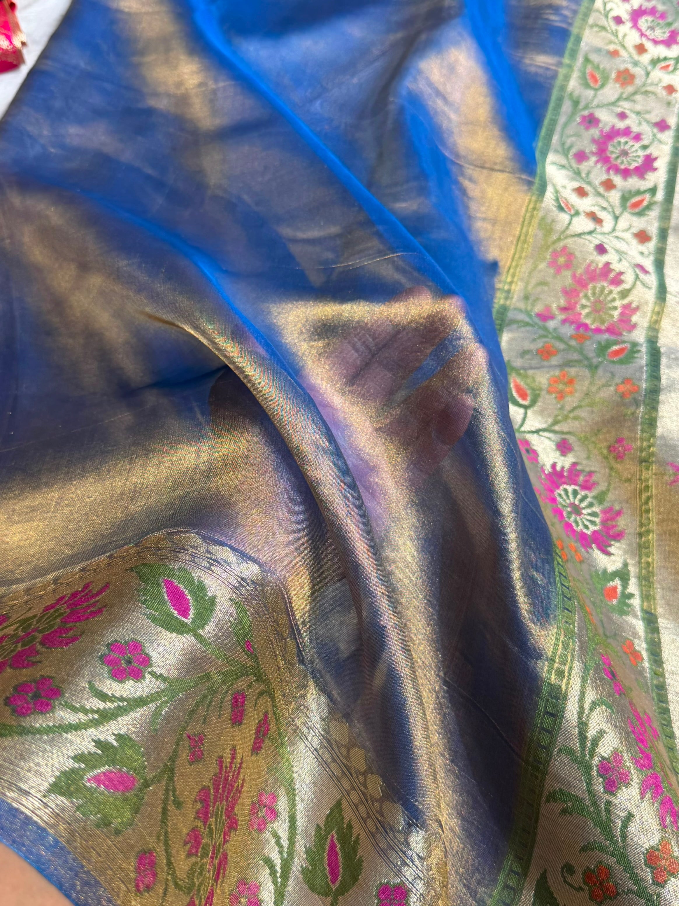 Banarasi Goldish Purple Shades With Minakari Border Pure Tissue Silk Saree PT-59