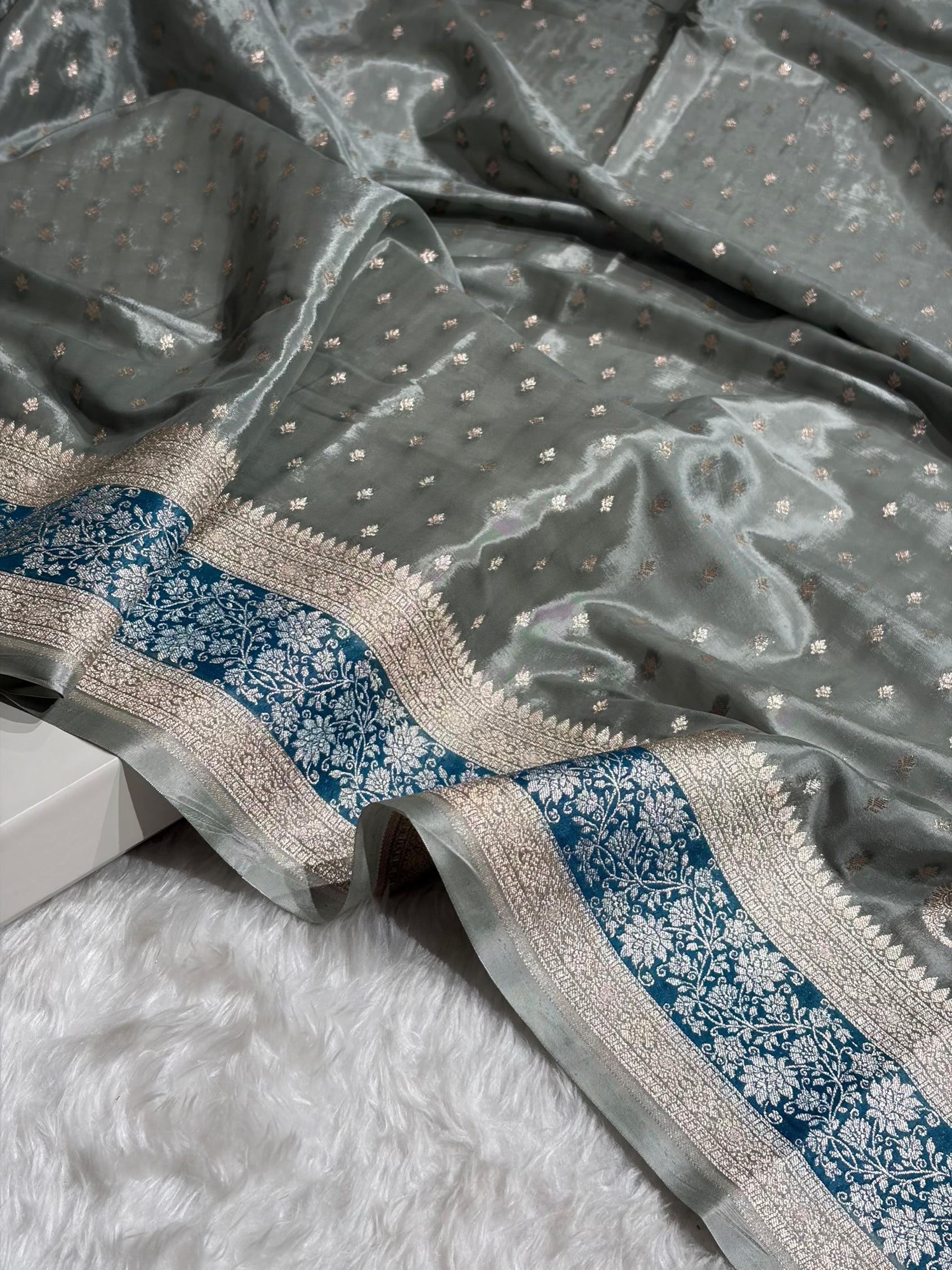 Grey Shades With Contrast Border Crepe Silky Katan Banarasi Saree CSK-06