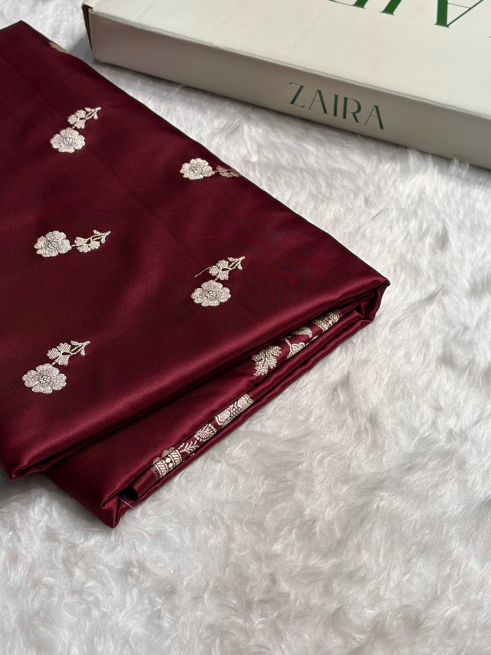 Garnet Boota With Floral Border Mashru Silk Saree MSM-87