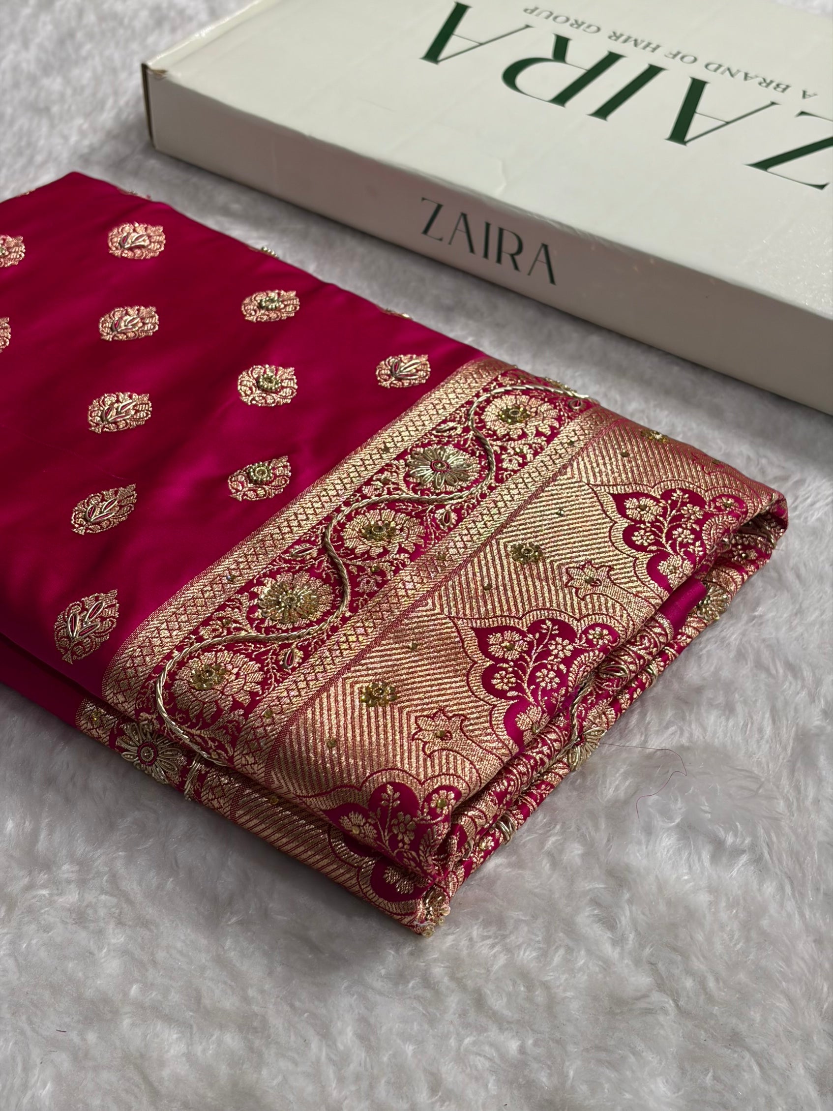 Banarasi Boota Katan Silk Saree In Rani Shades With Ari Zardozi Work BSK02