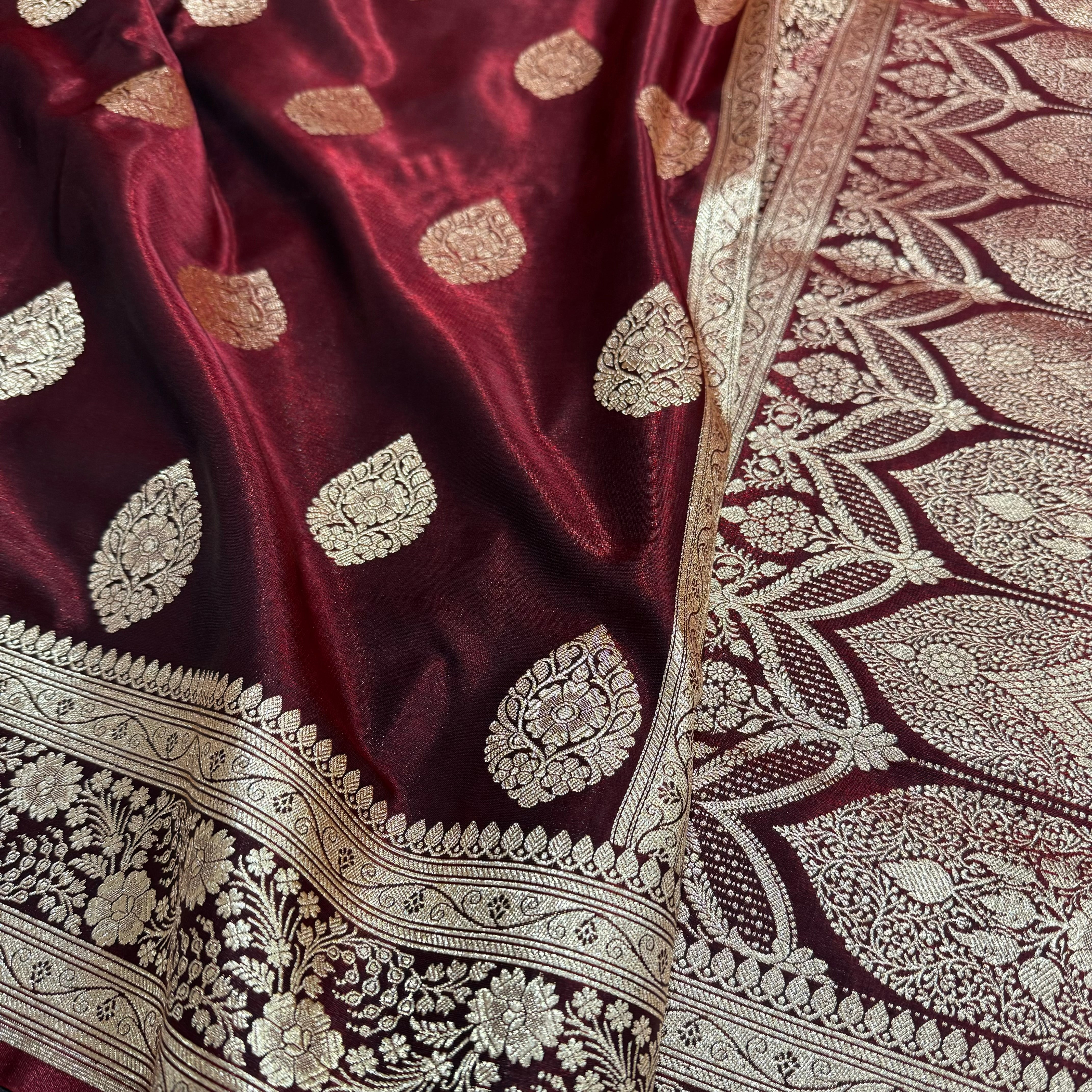 Ultra Light Weight Satin Silk Maroon Boota SS05