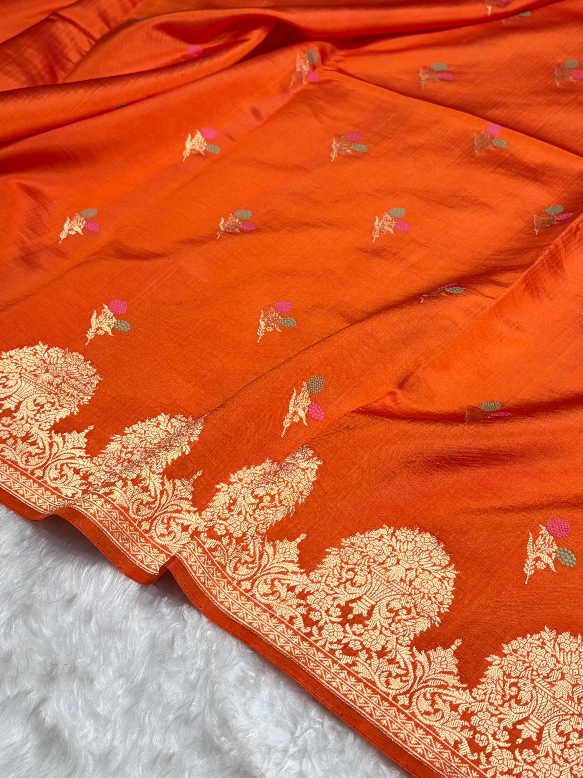 Orange Shades Minakari Handwoven Pure Raw Mango Silk RM-54
