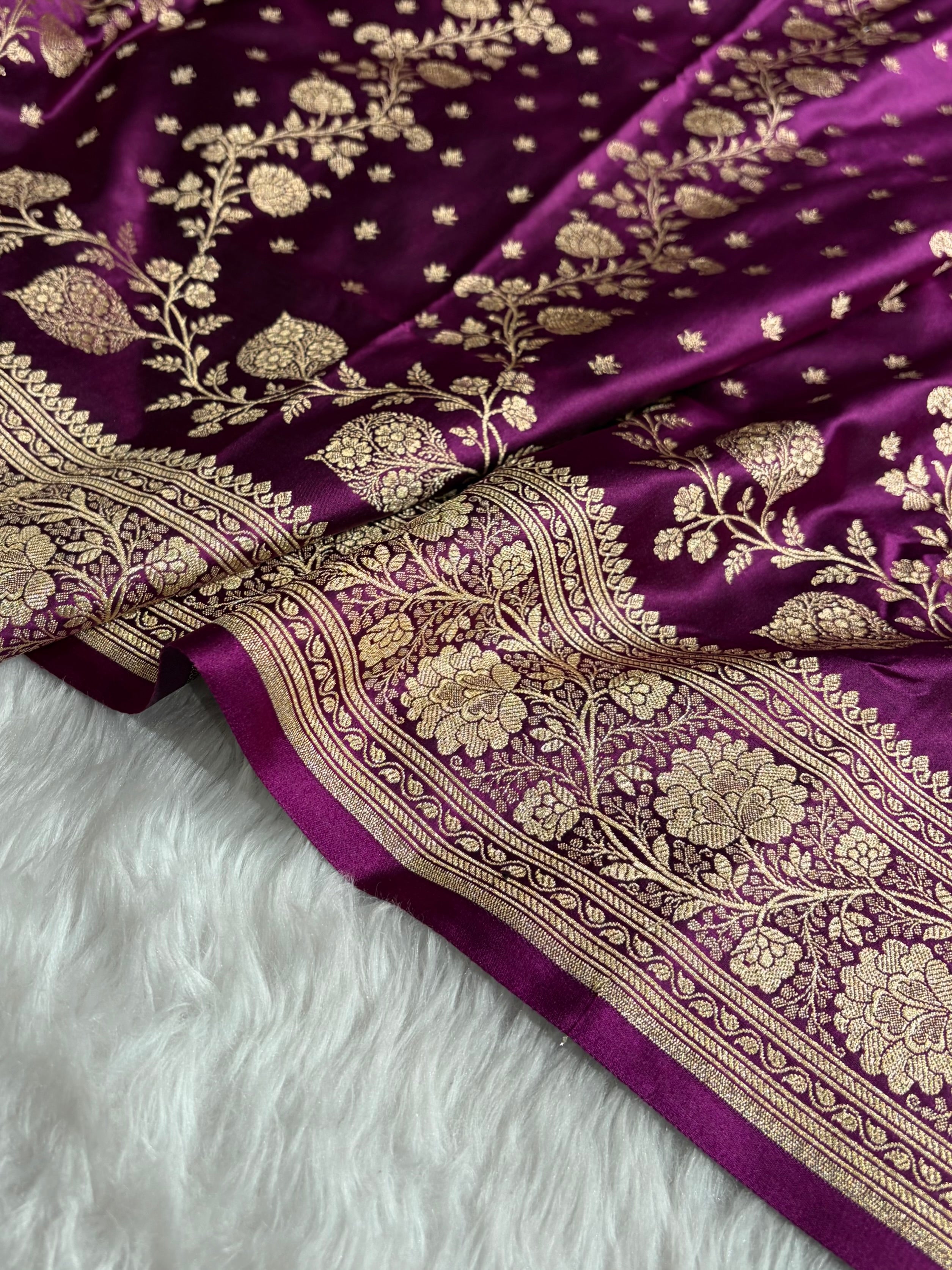 Banarasi Satin Katan Saree With Boota in Wine Shades SK114
