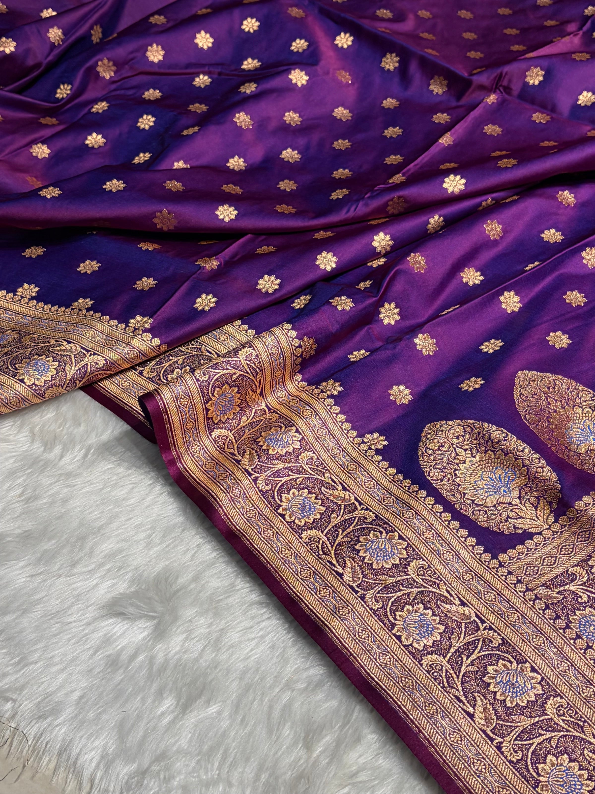 Cross Purple Booti Katan Silk saree