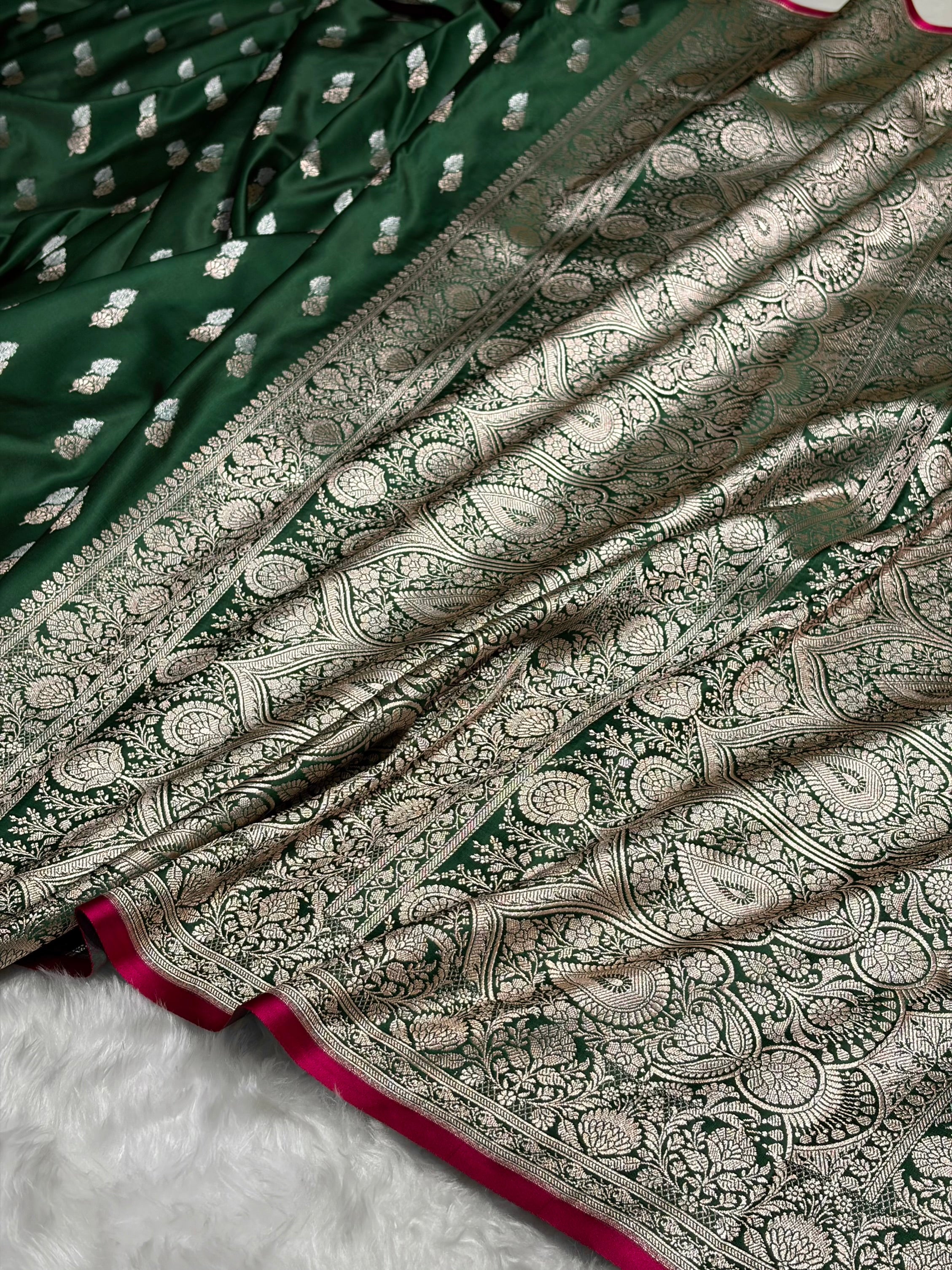 Bottle Green Shades Floral Booti Mashru Silk Saree MSM-69