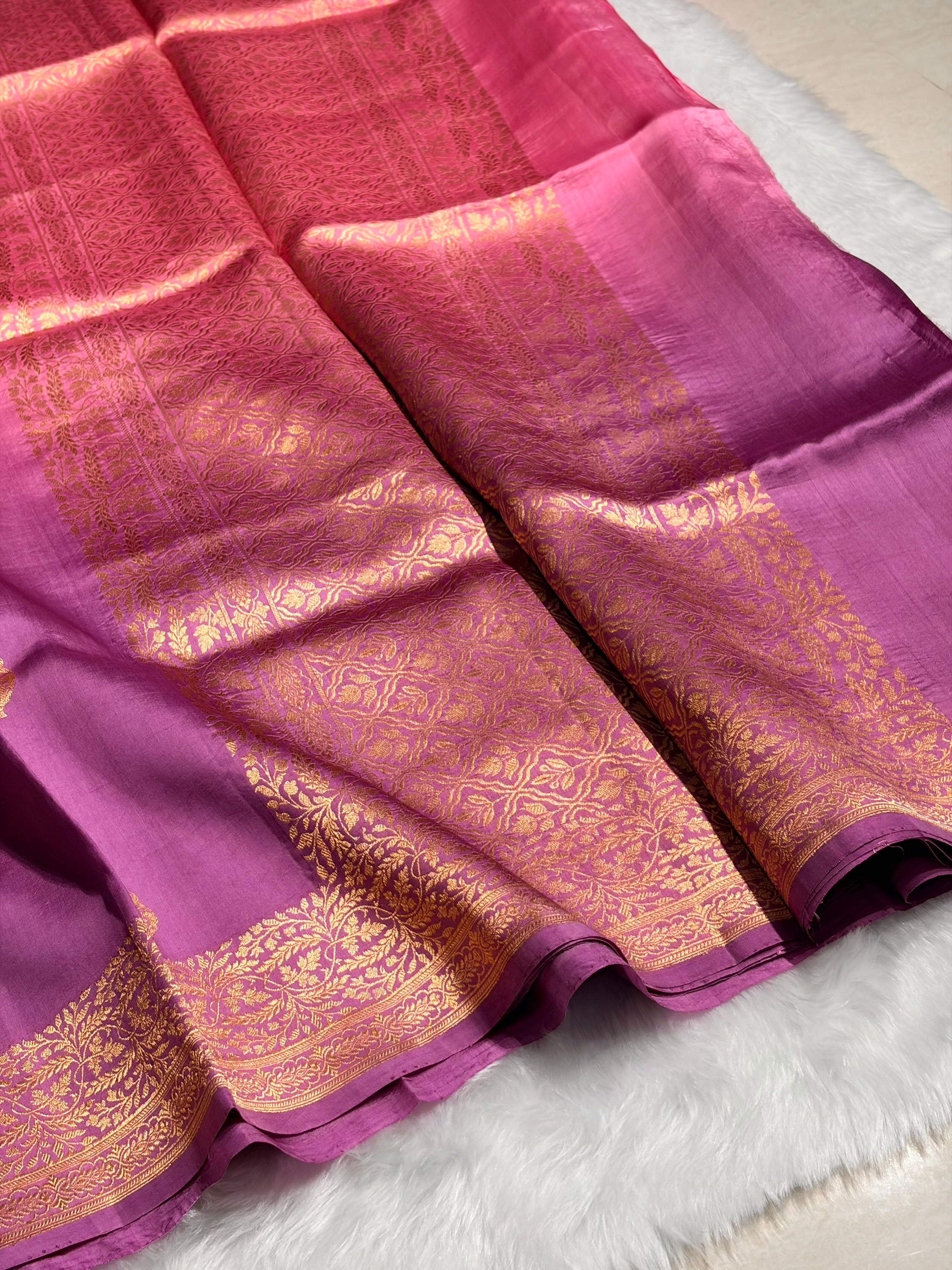 Ombré Lavender With Baby Pink Shades Meena Boota Handwoven Raw Mango Silk RM-31