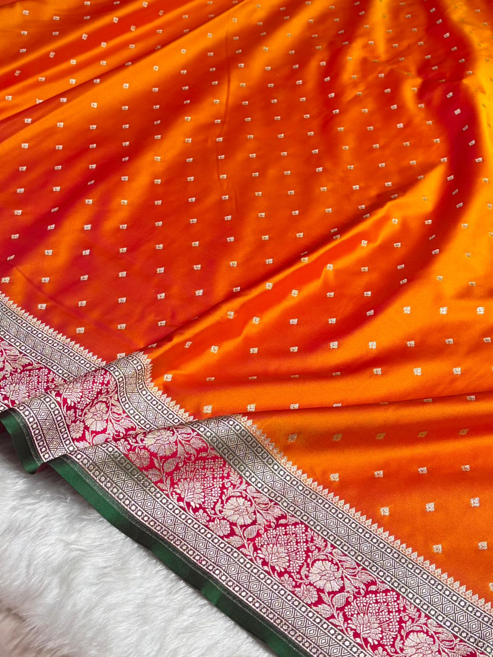 Contrast Cross Orange With Rani Floral Border Mashru Silk Saree MSM-99