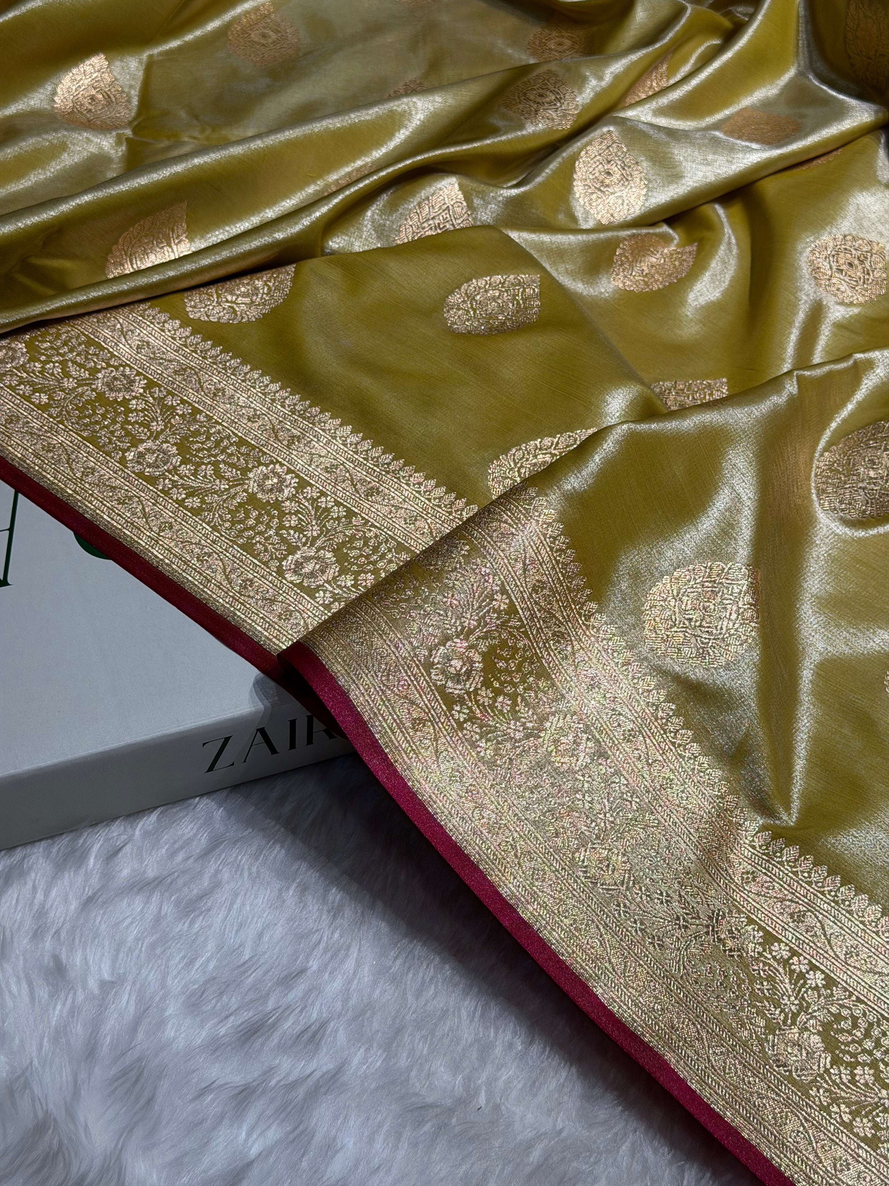 Ultra Light Weight Satin Silk Boota in lemon Green Shades SS05