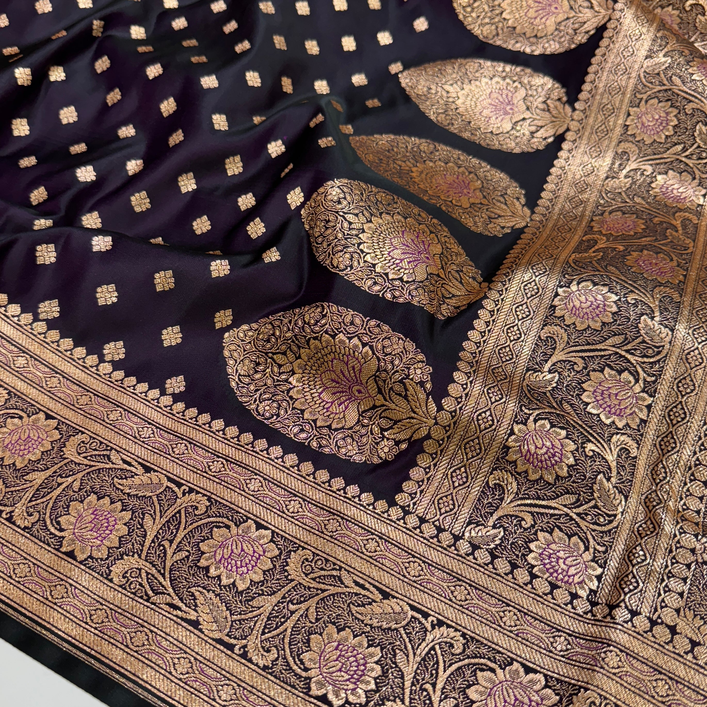 Dark Purple Traditional Booti Katan Silk Saree SK04