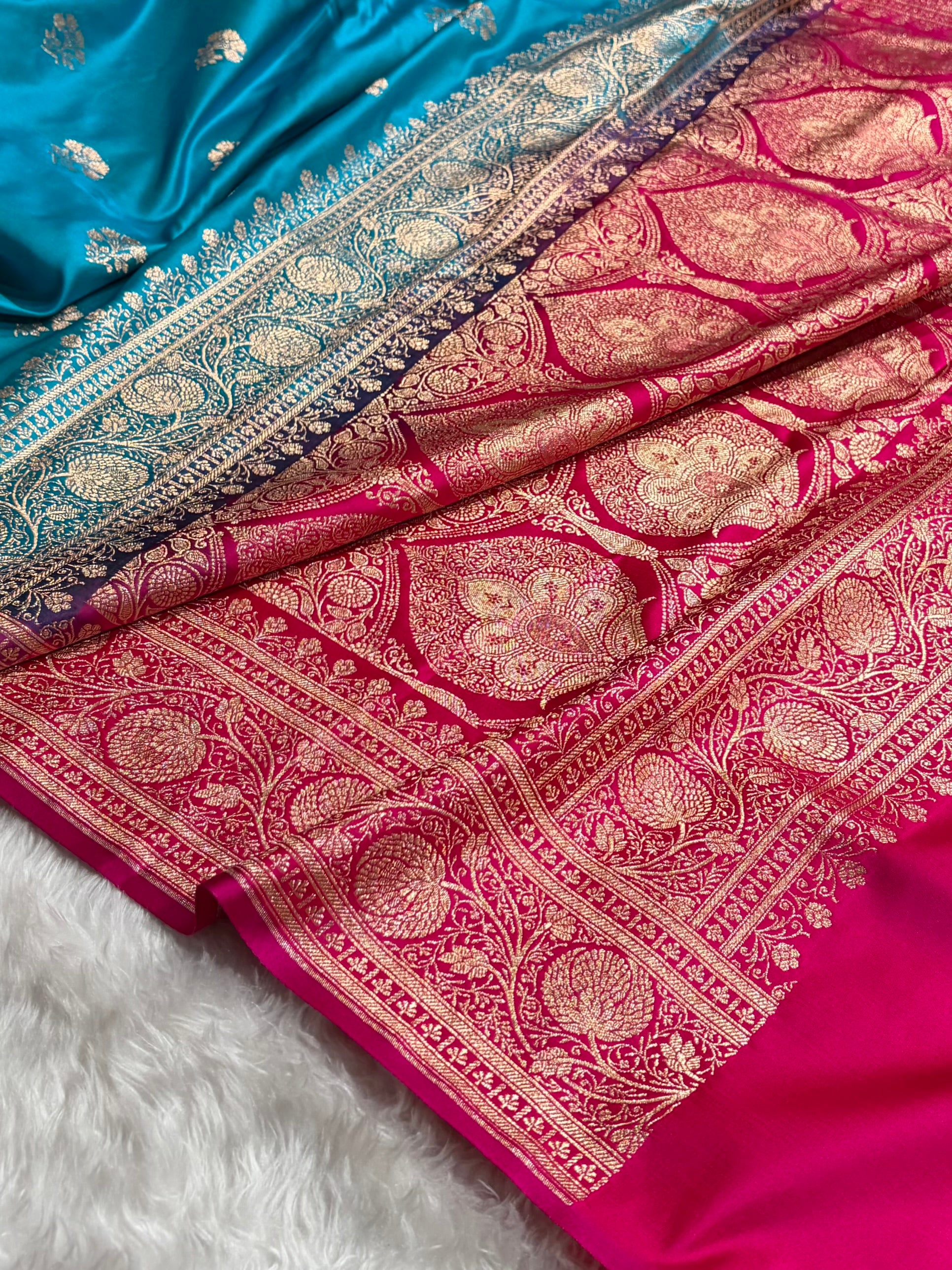 Firozi - Rani Banarasi Boota Katan Silk Saree SKM29