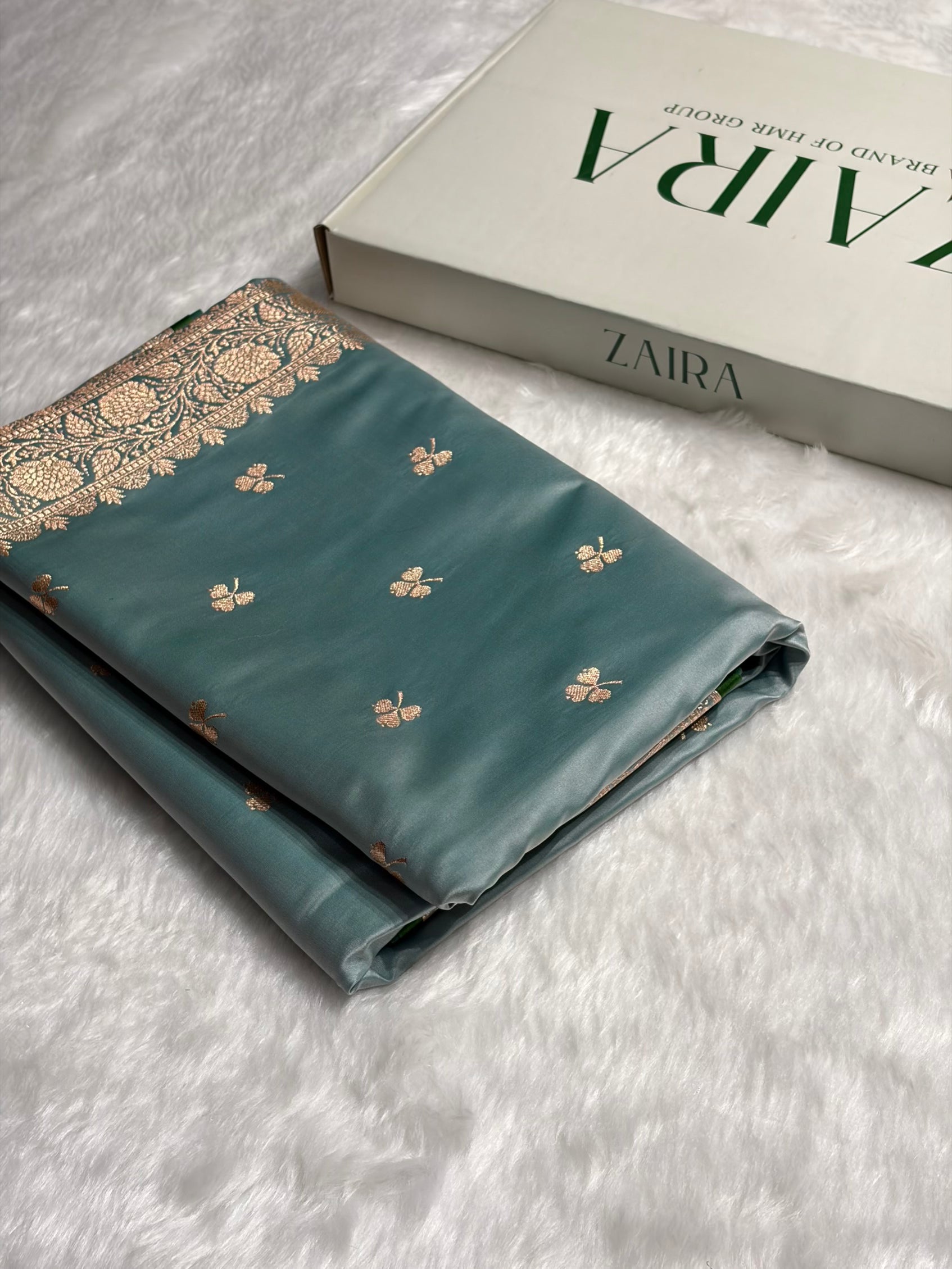 Turquoise Booti Katan Silk Saree SK09